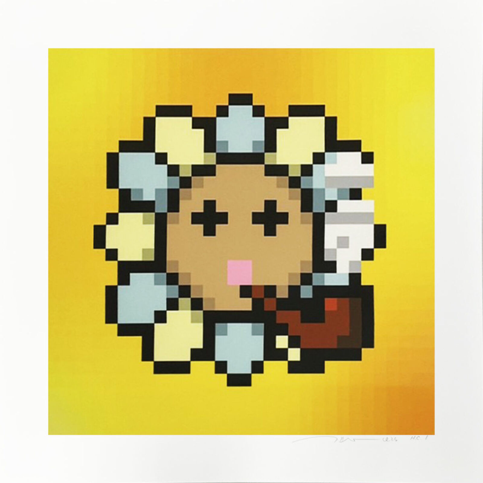 A pixel art of a woman with a flower crown on her head.