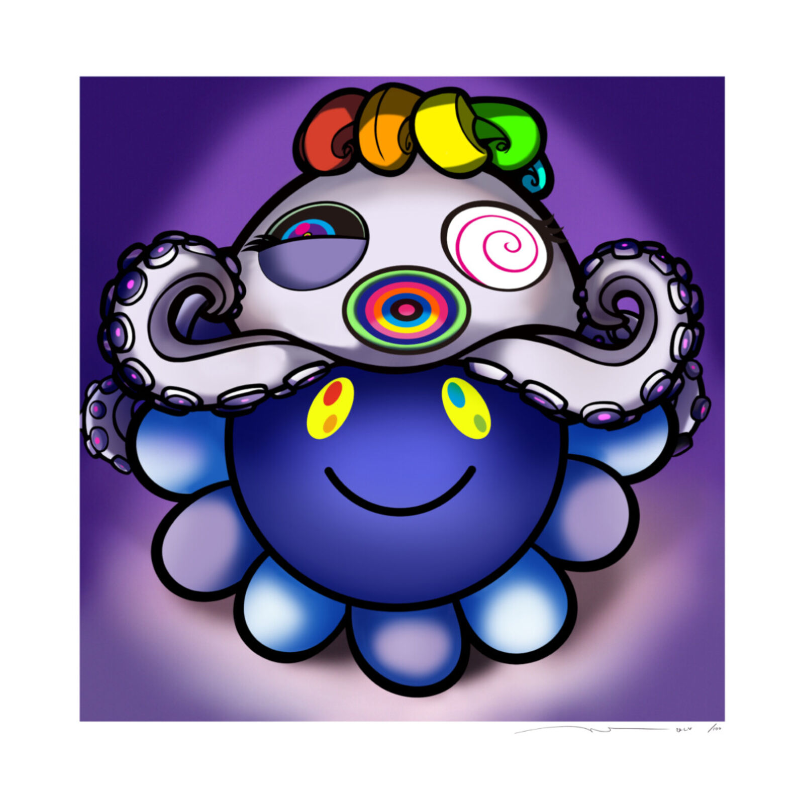 Artwork by Takashi Murakami, Murakami.Flower #4970 Octopus Cap White, Made of Archival Pigment Print + Silkscreen 