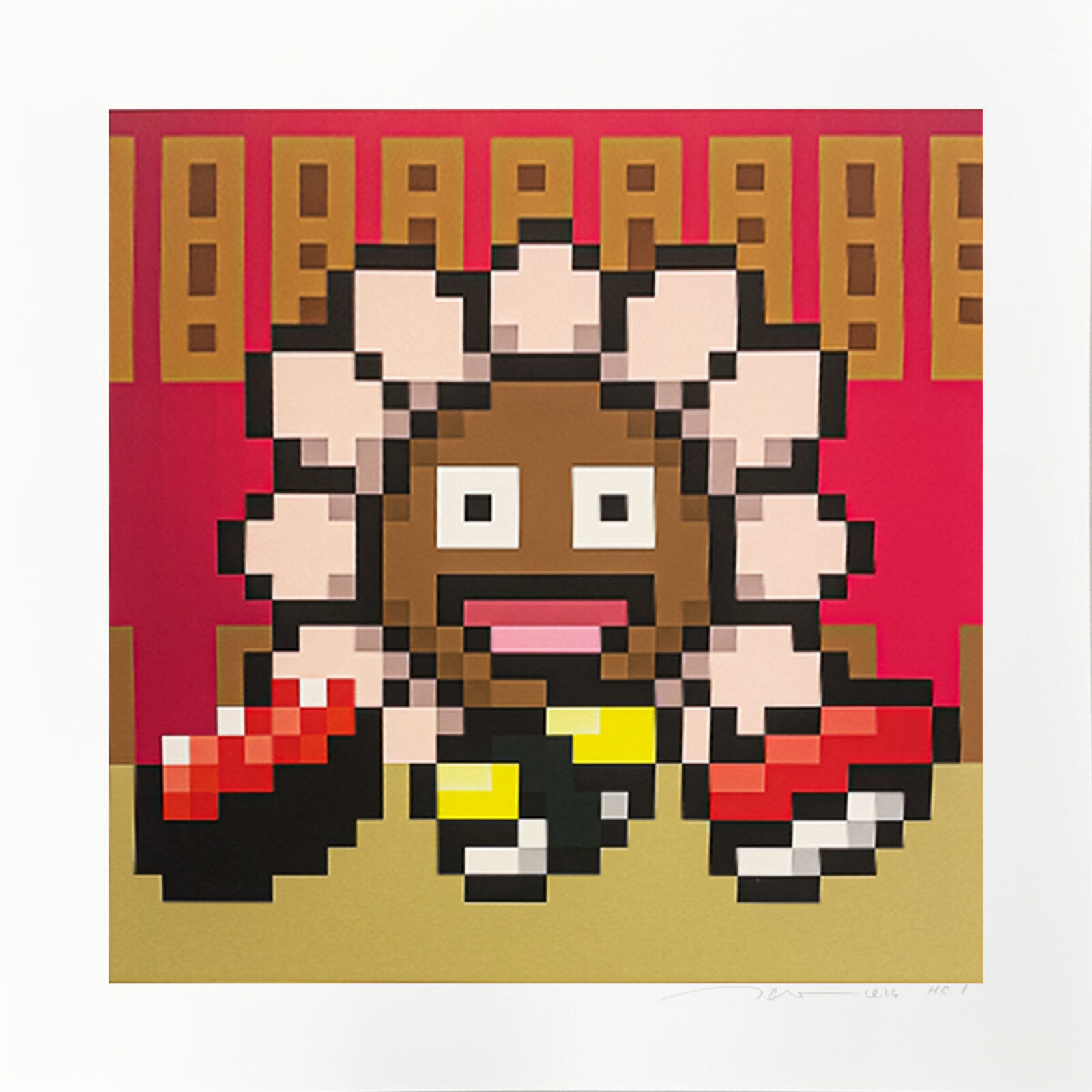 A pixel art of a man with a sword in his hand.