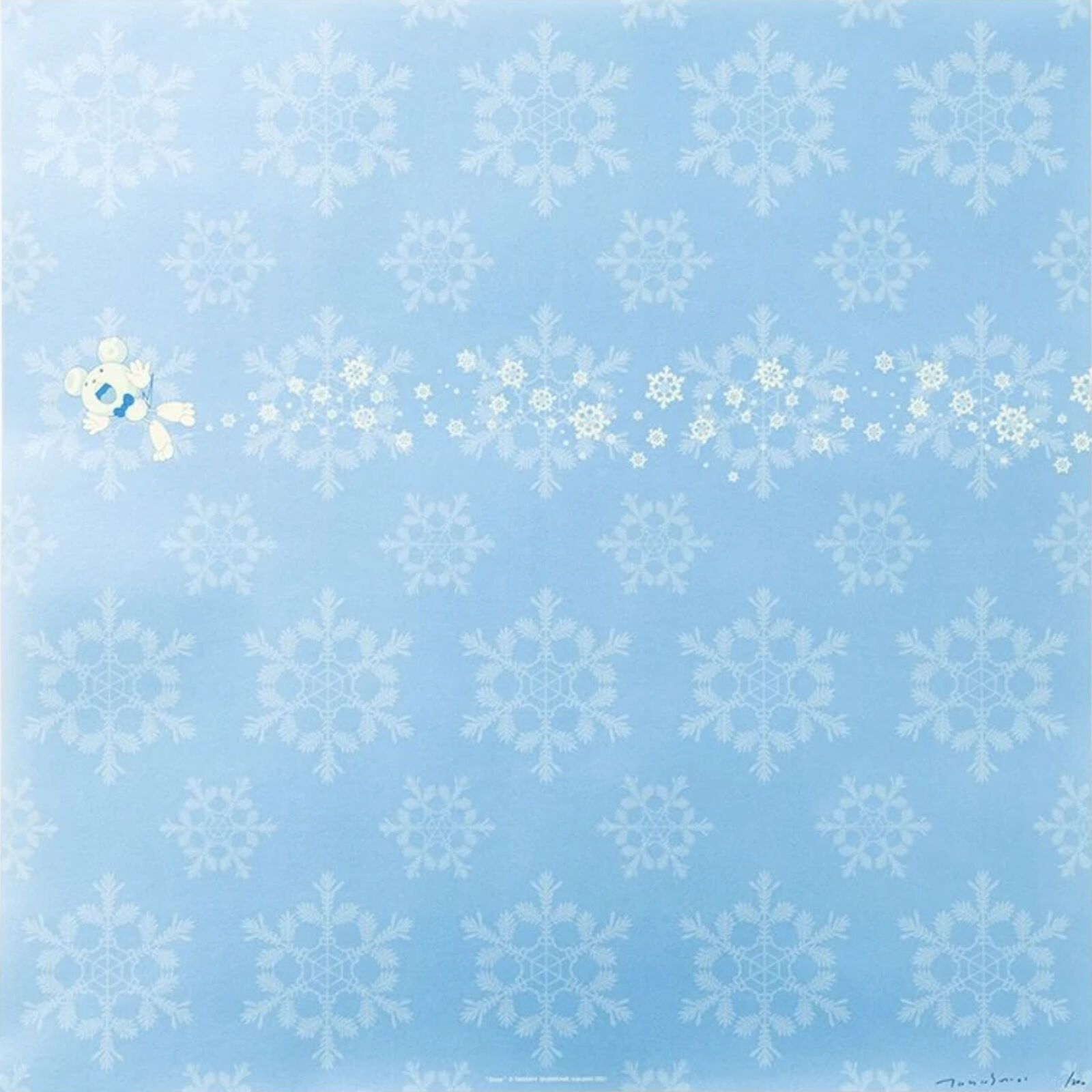 Artwork by Takashi Murakami, Snow, Made of Woven paper, four-color offset printing on silver paper 