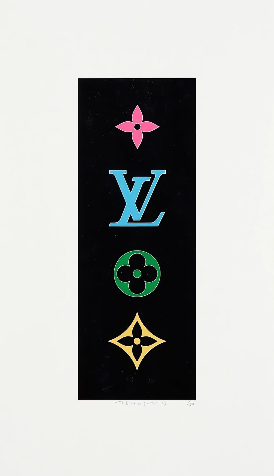 A black and white poster with a Louis Vuitton logo on it.