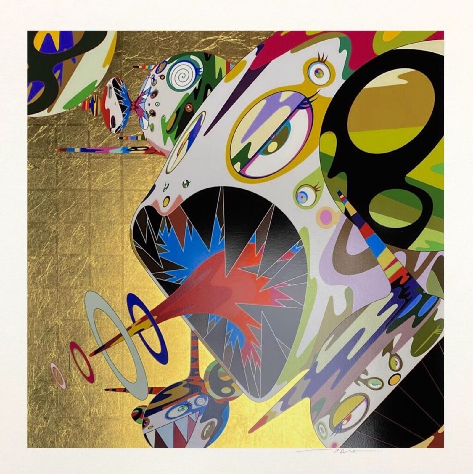 Artwork by Takashi Murakami, Homage to Francis Bacon (Study of Isabel Rawsthorne), Made of Silkscreen, gold leaf 