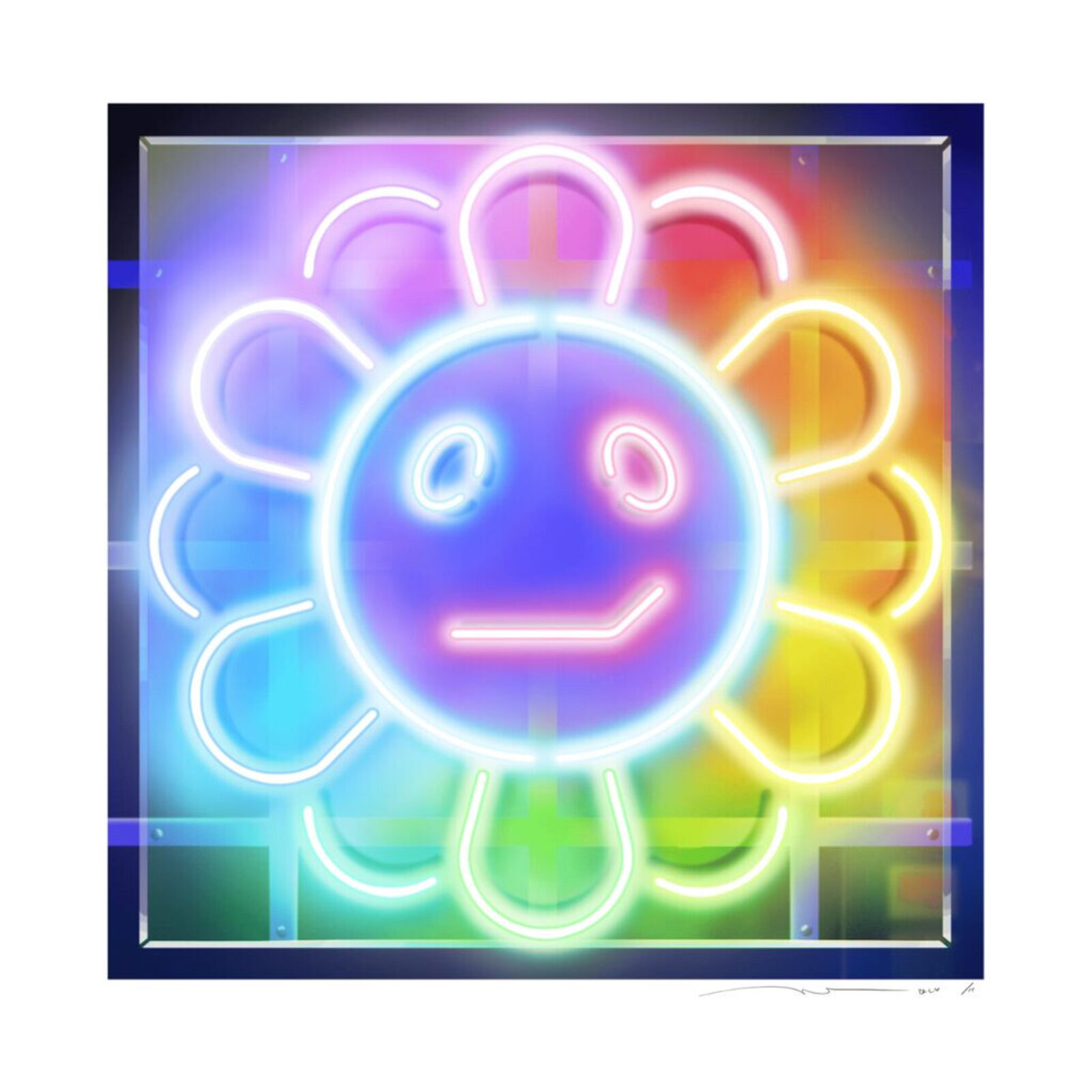 A neon sign with a smiley face on it.