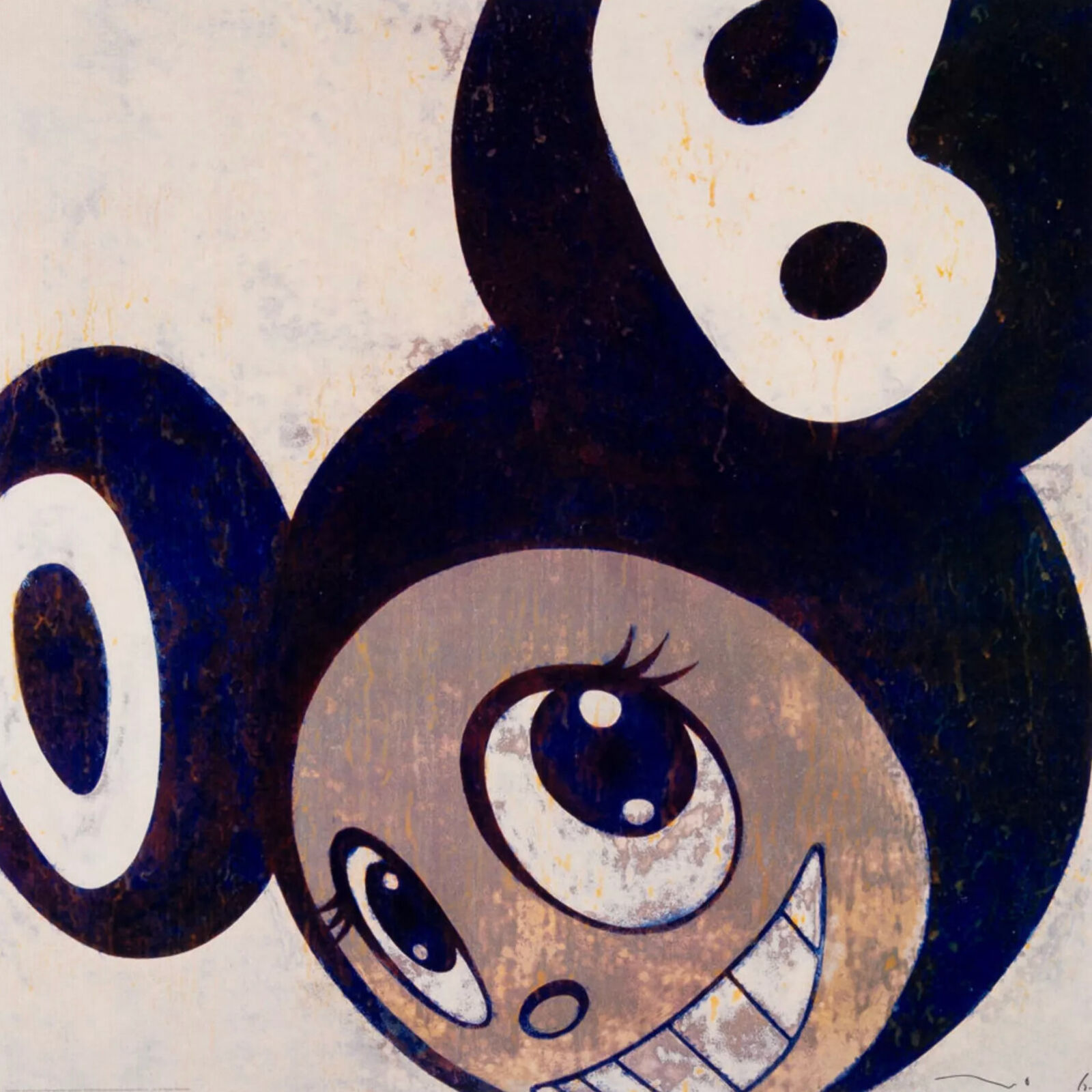 A painting of a cartoon character with big eyes.