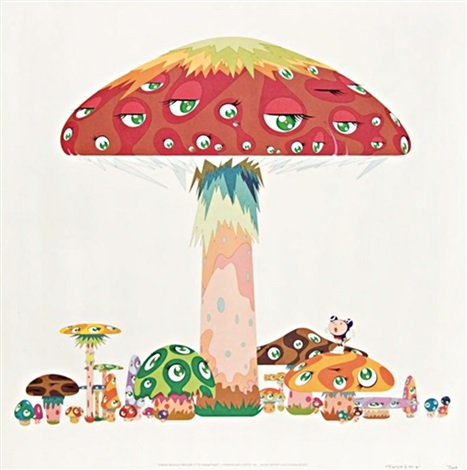 Artwork by Takashi Murakami, A master mushroom with dob in the strange forest, Made of Offset Lithograph 
