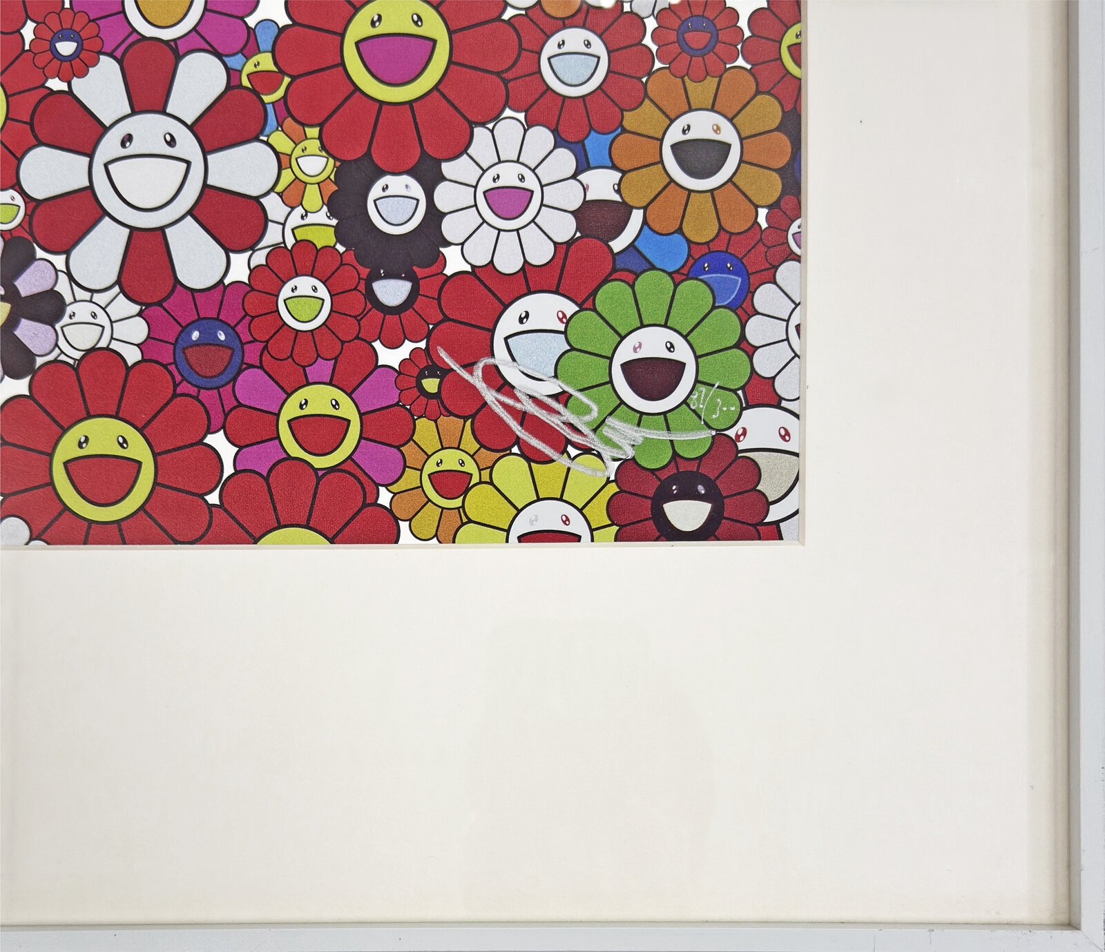 A dense, colorful mosaic of smiling flowers in a vibrant print.