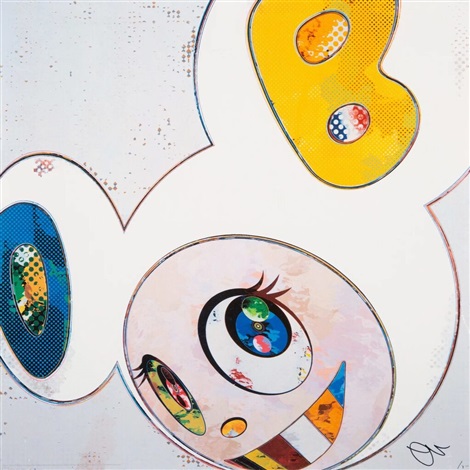 Artwork by Takashi Murakami, And Then x 6 (White: The Superflat Method, Blue and Yellow Ears), Made of 4c offset print + silver 