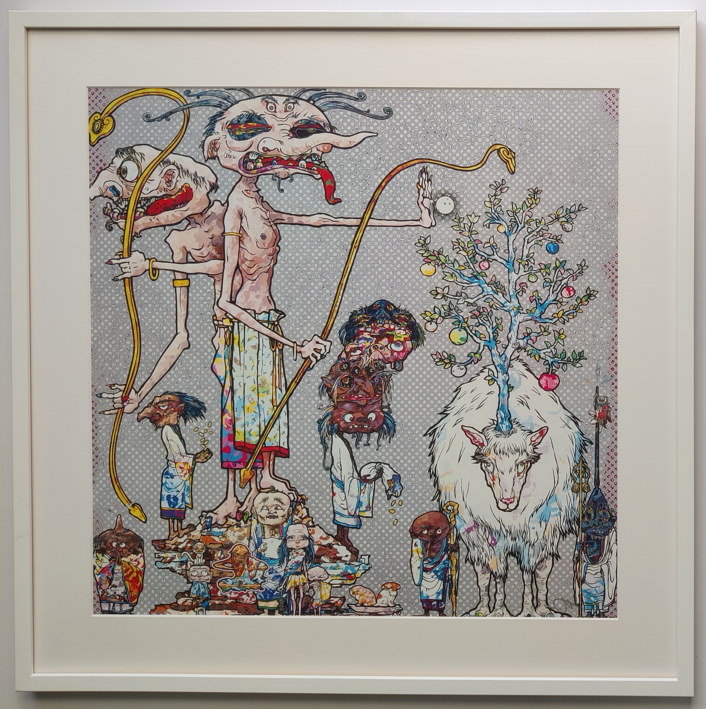 A picture of a painting hanging on a wall in a room.