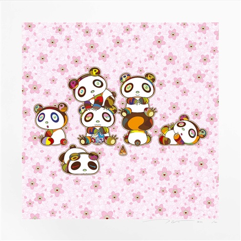 Artwork by Takashi Murakami, Baby Pandas Cuddling! Yay!, Made of Silkscreen 