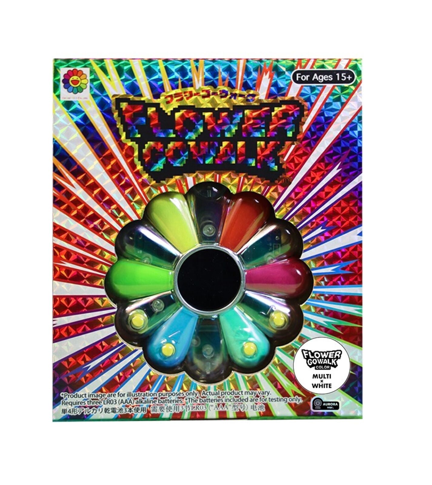 Artwork by Takashi Murakami, Flower Go Walk Color (Aurora: Multi x White), Made of ABS, Polycarbonate, Metal 