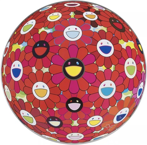 Artwork by Takashi Murakami, Flowerball (3D) - Red Ball, Made of 4c offset print + cold stamp 