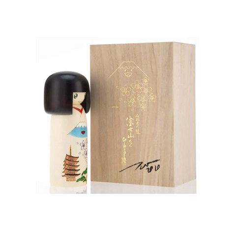 Artwork by Takashi Murakami, Fujisan-chan Kokeshi Doll, Made of Painted Japanese Mizuki timber wood with standing label and custom engraved box 