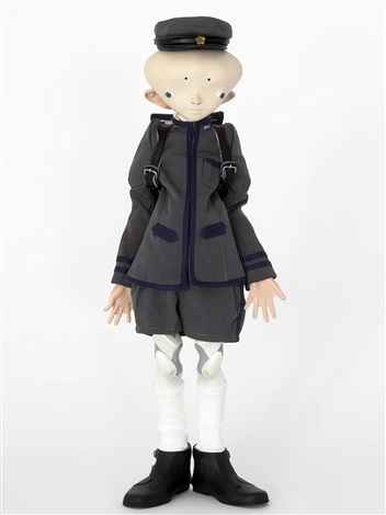Artwork by Takashi Murakami, Inochi doll / Version: Zhang, Made of Body: ABS and NP-PVC / Head: Iron plate / Uniform: Cotton and Polyester, Nylon / Shoes: Soft vinyl / School bag: Artificial leather and Metal / Cap: Cotton, Artificial leather, NP-PVC, Magnet, and Metal 