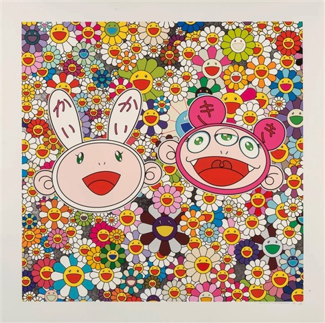 Artwork by Takashi Murakami, Kaikai and Kiki:"Lots of Fun", Made of Silkscreen, platinum leaf 