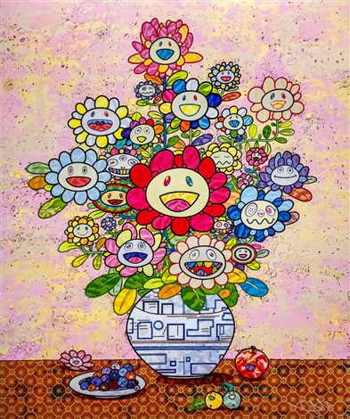Artwork by Takashi Murakami, Longing for Zao Wou-Ki's Flower Painting, Made of Offset printing 4 colors + special silver + coater varnish 