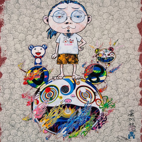 Artwork by Takashi Murakami, Obliterate the Self and Even a Fire is Cool, Made of 4c offset print + silver 