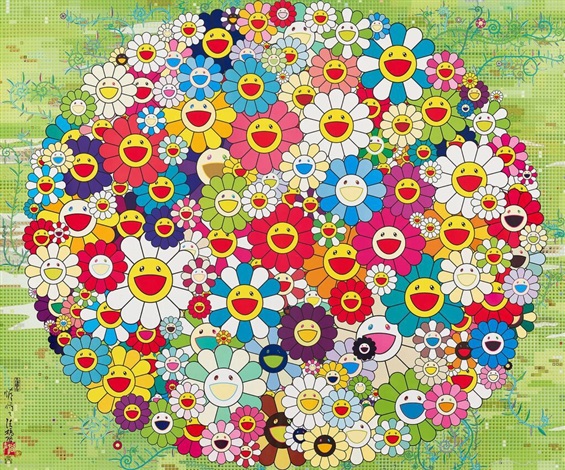 Artwork by Takashi Murakami, Open Your Hands Wide, Made of 4c offset print + special silver + high gloss varnishing 