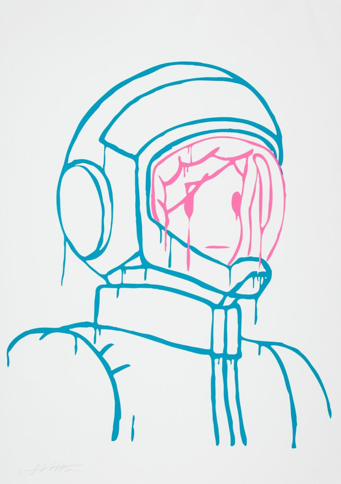 A drawing of a man in a space suit with a helmet on.