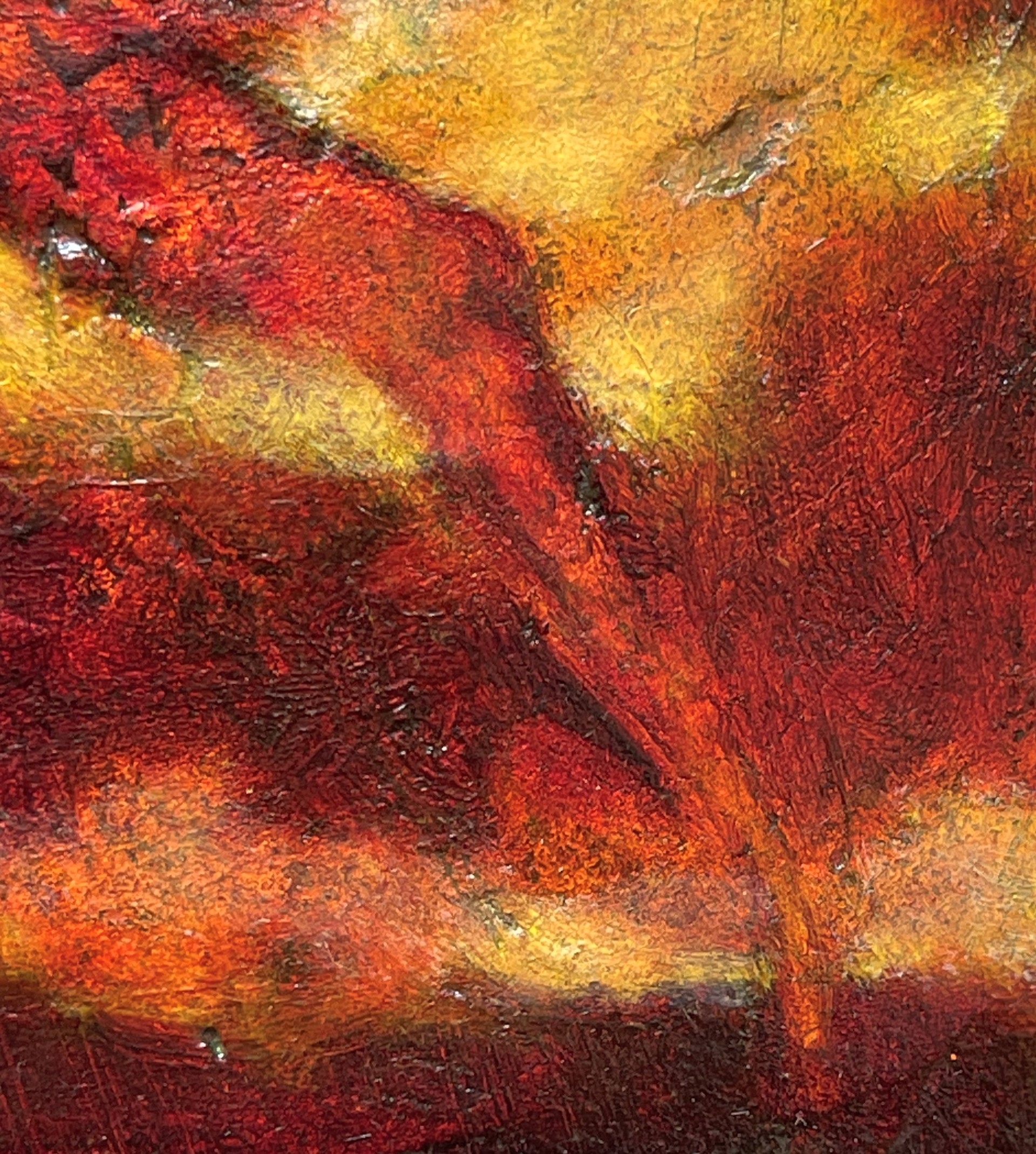 A painting of a tree in the middle of a field.
