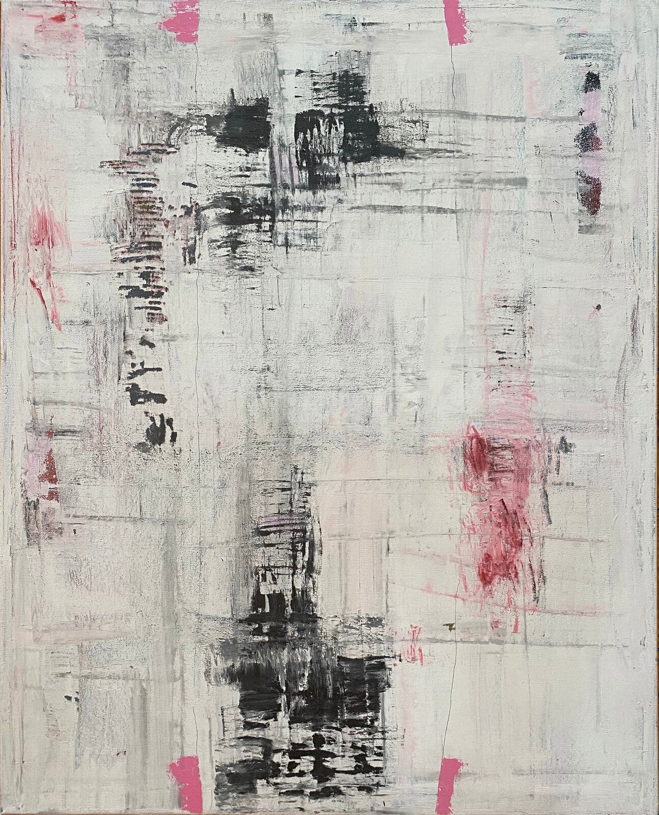 A painting with black and white paint on a white background.