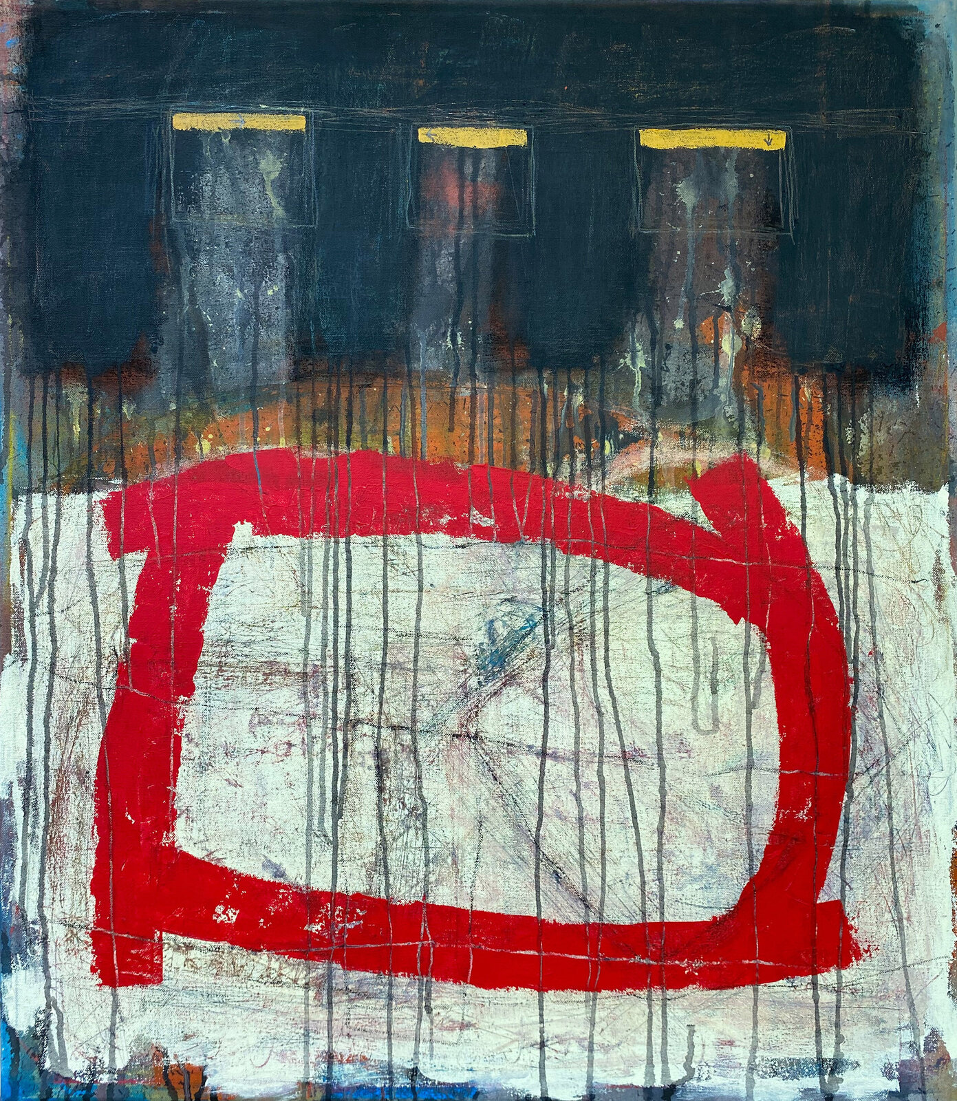 A painting with a red letter D on it.