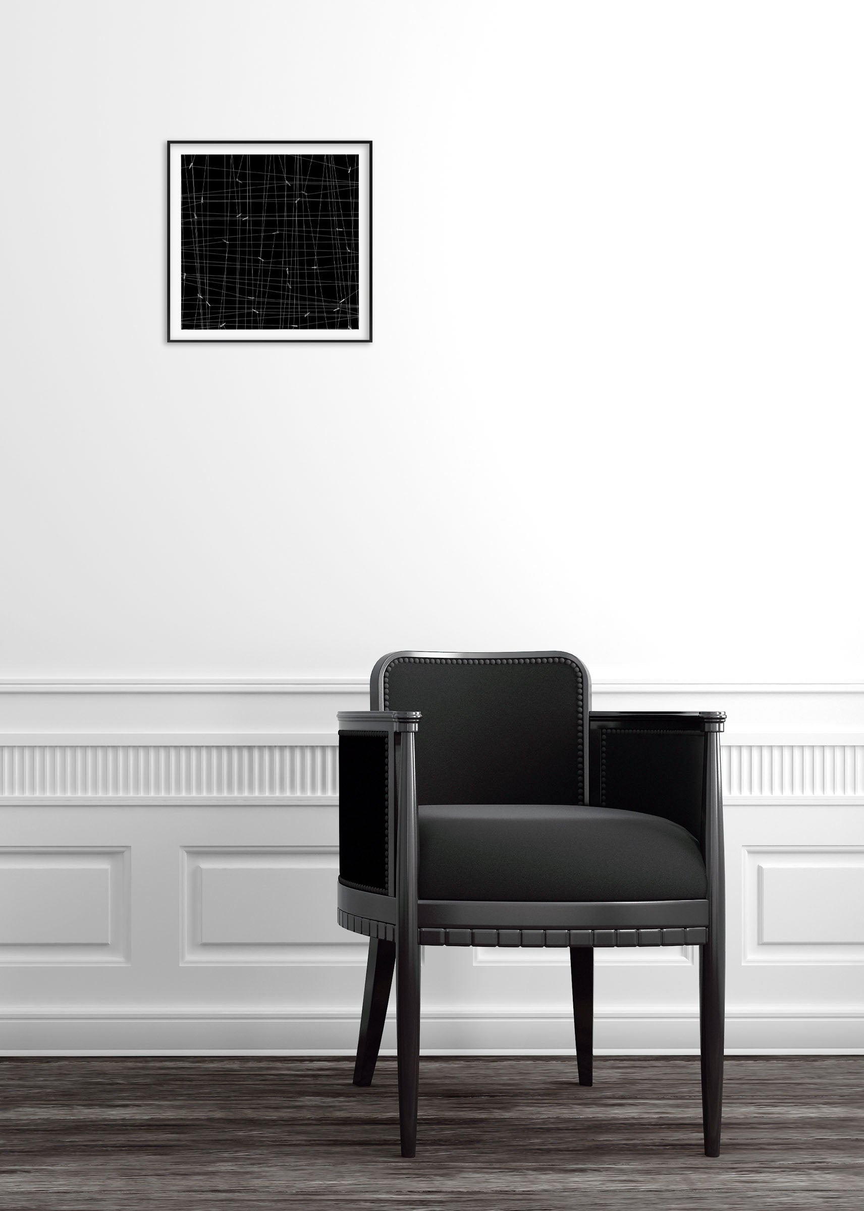 a black and white poster with a grid pattern on it
