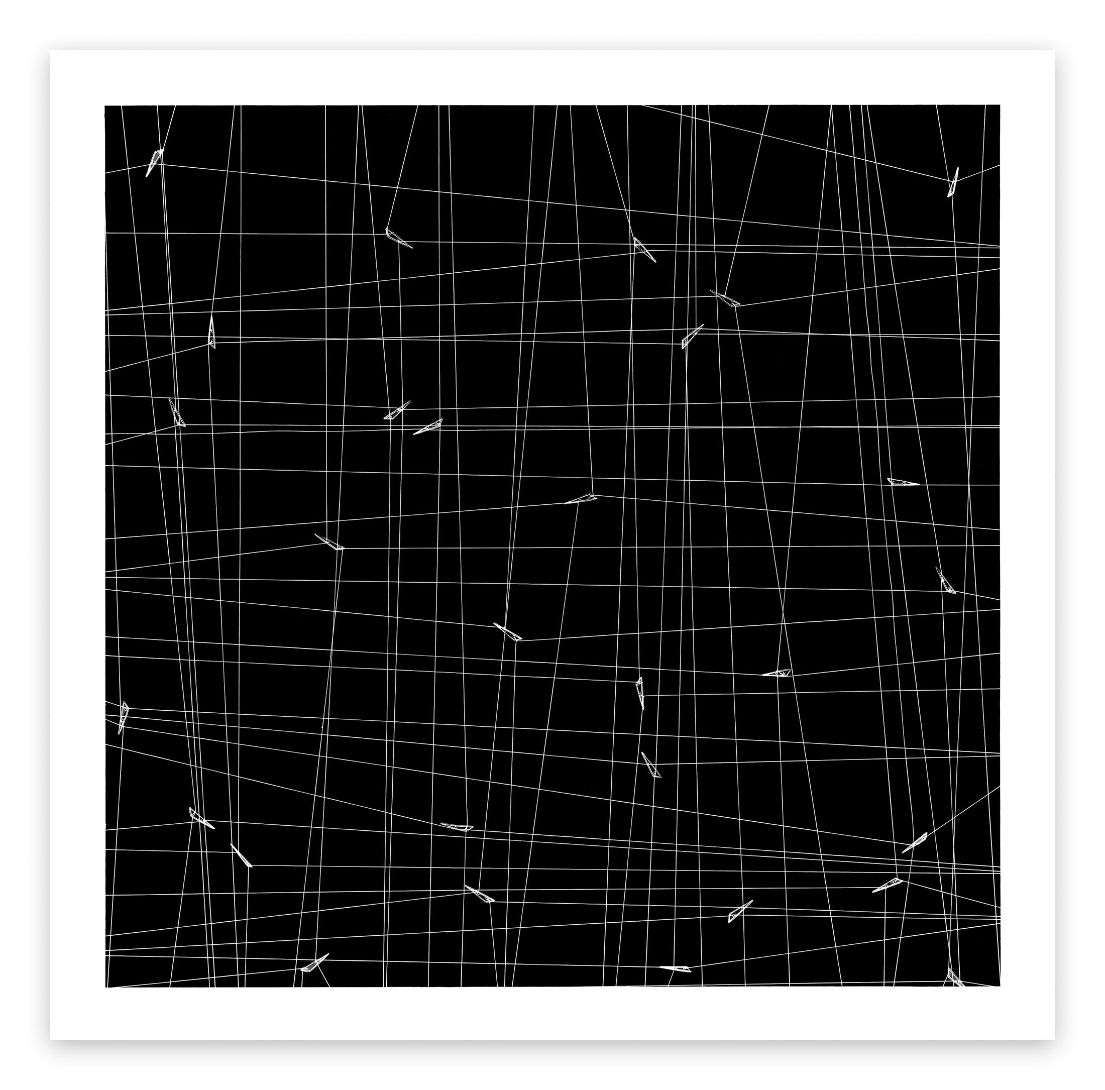 a black and white poster with a grid pattern on it