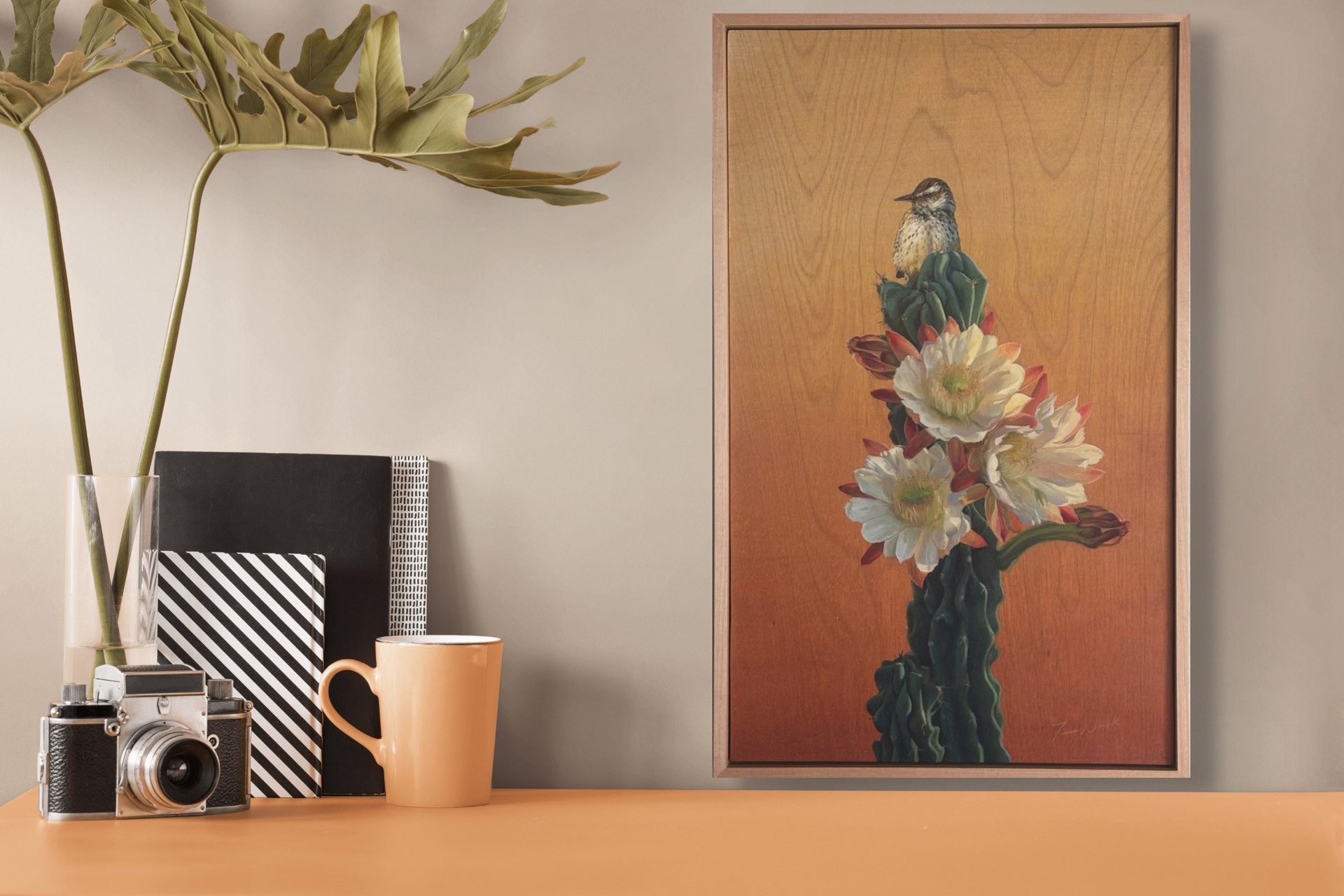 Cactus Wren and Desert Bloom