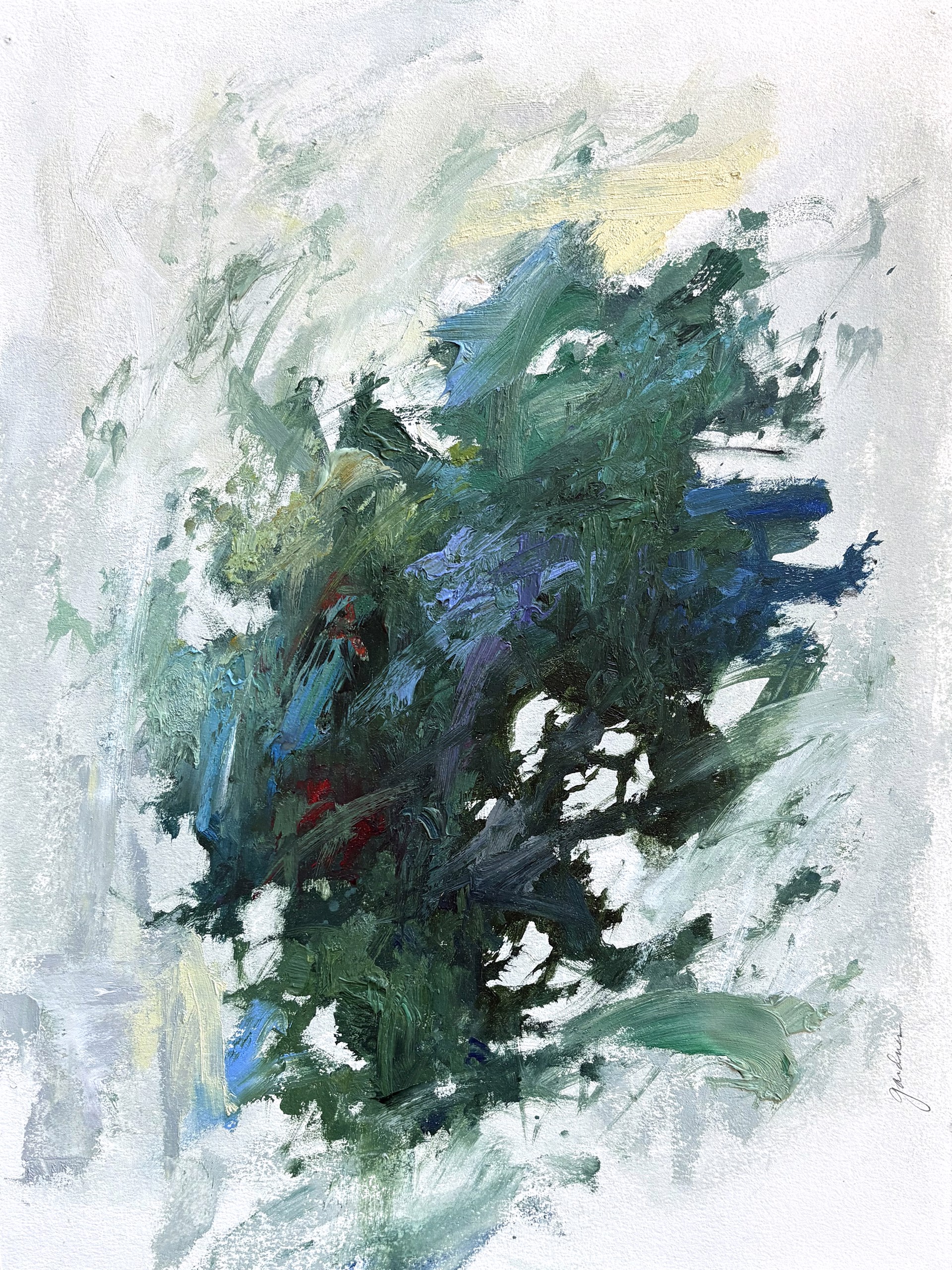 A painting of a blue and green abstract painting on a white background.