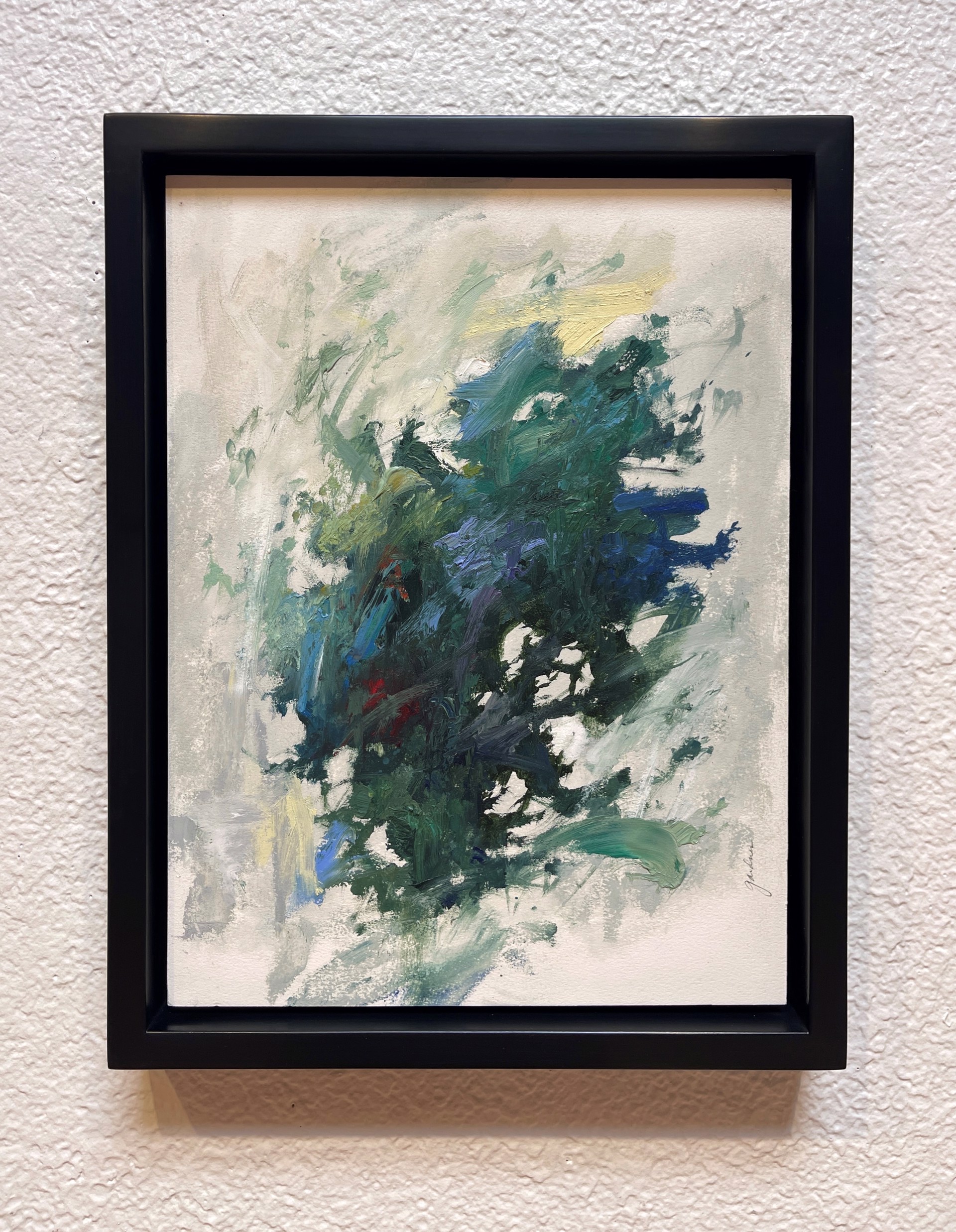 A painting of a blue and green abstract painting on a white background.