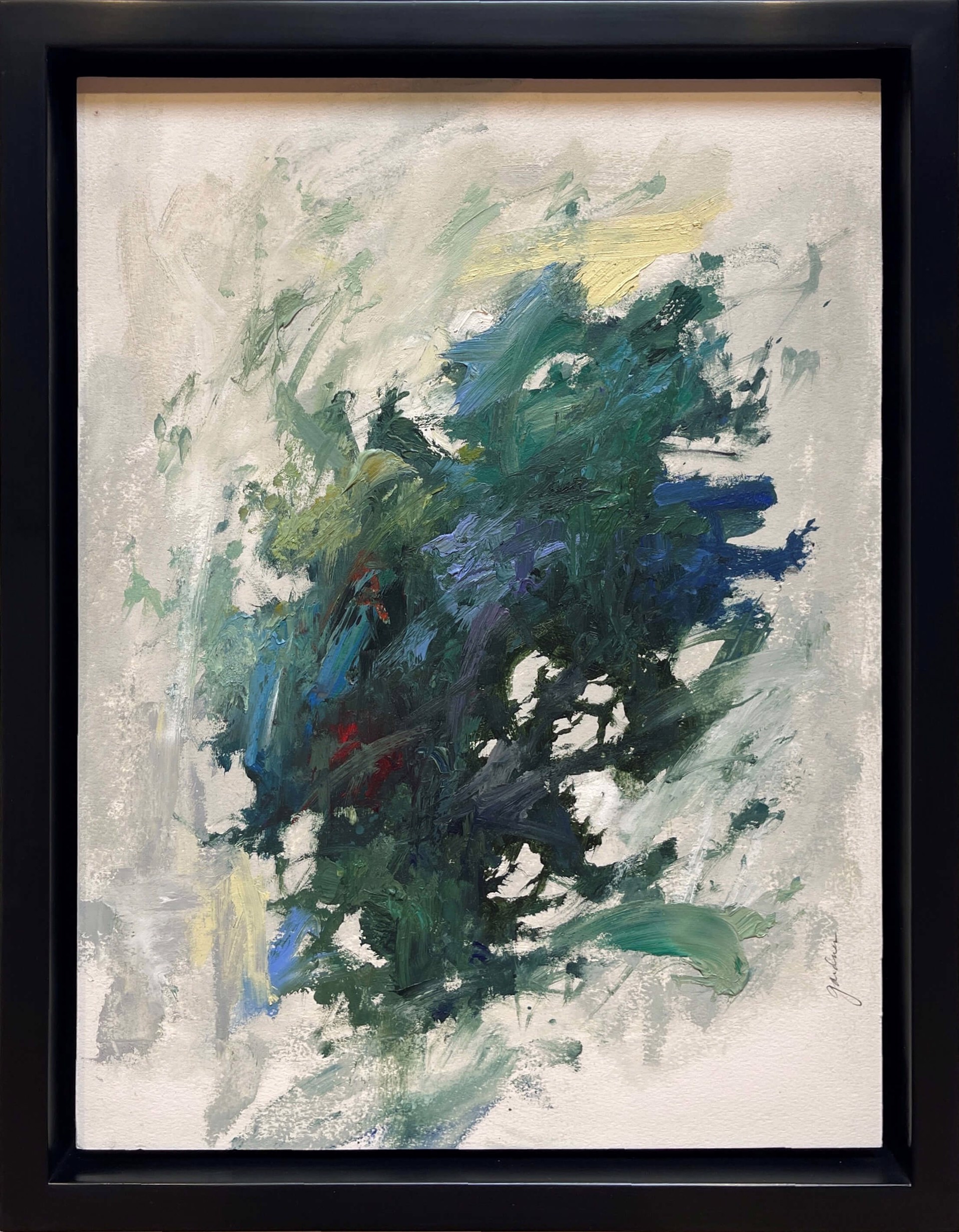 A painting of a blue and green abstract painting on a white background.