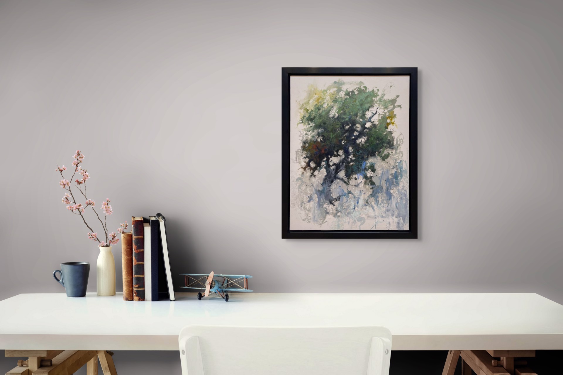 A painting of a tree on a white background.