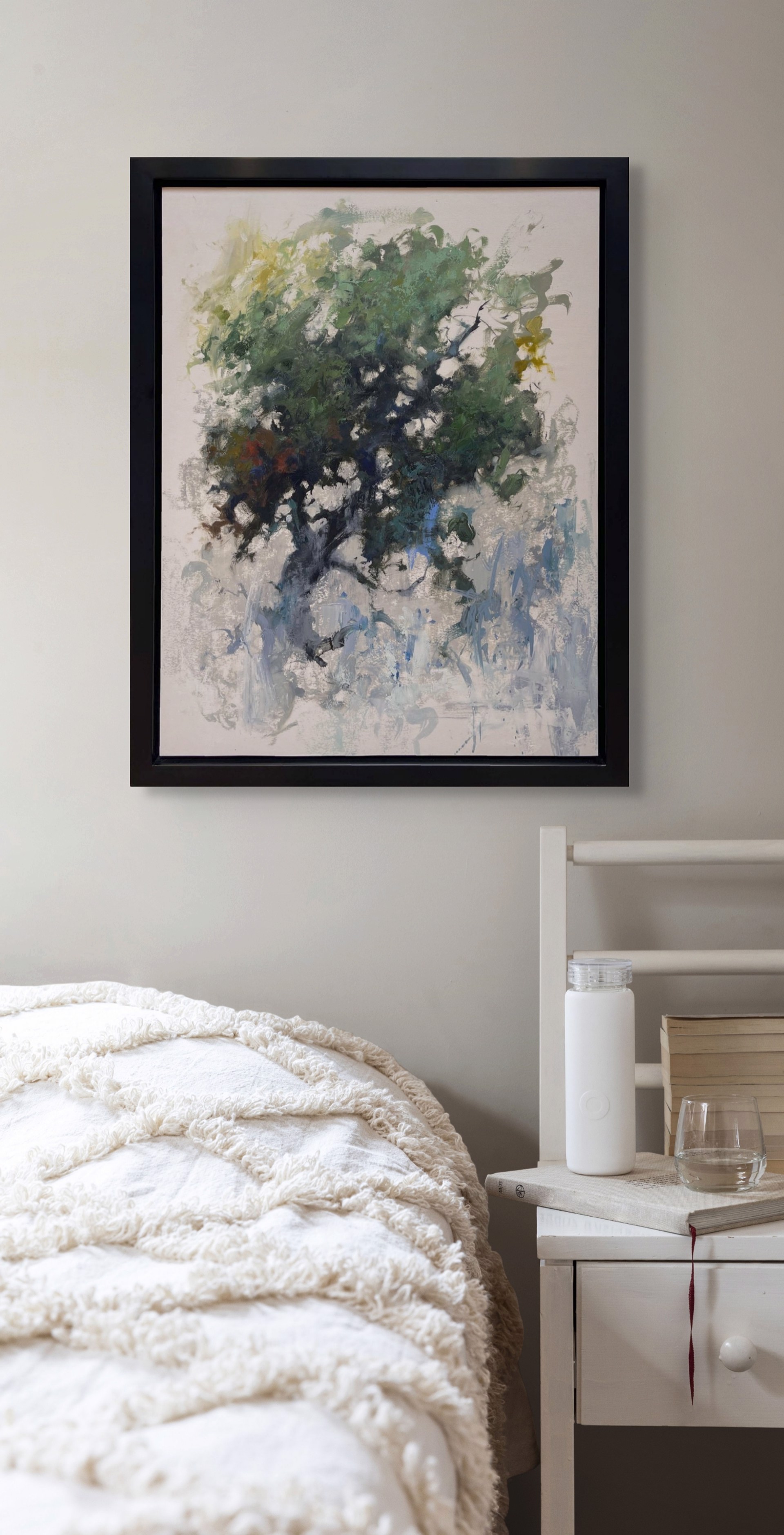 A painting of a tree on a white background.