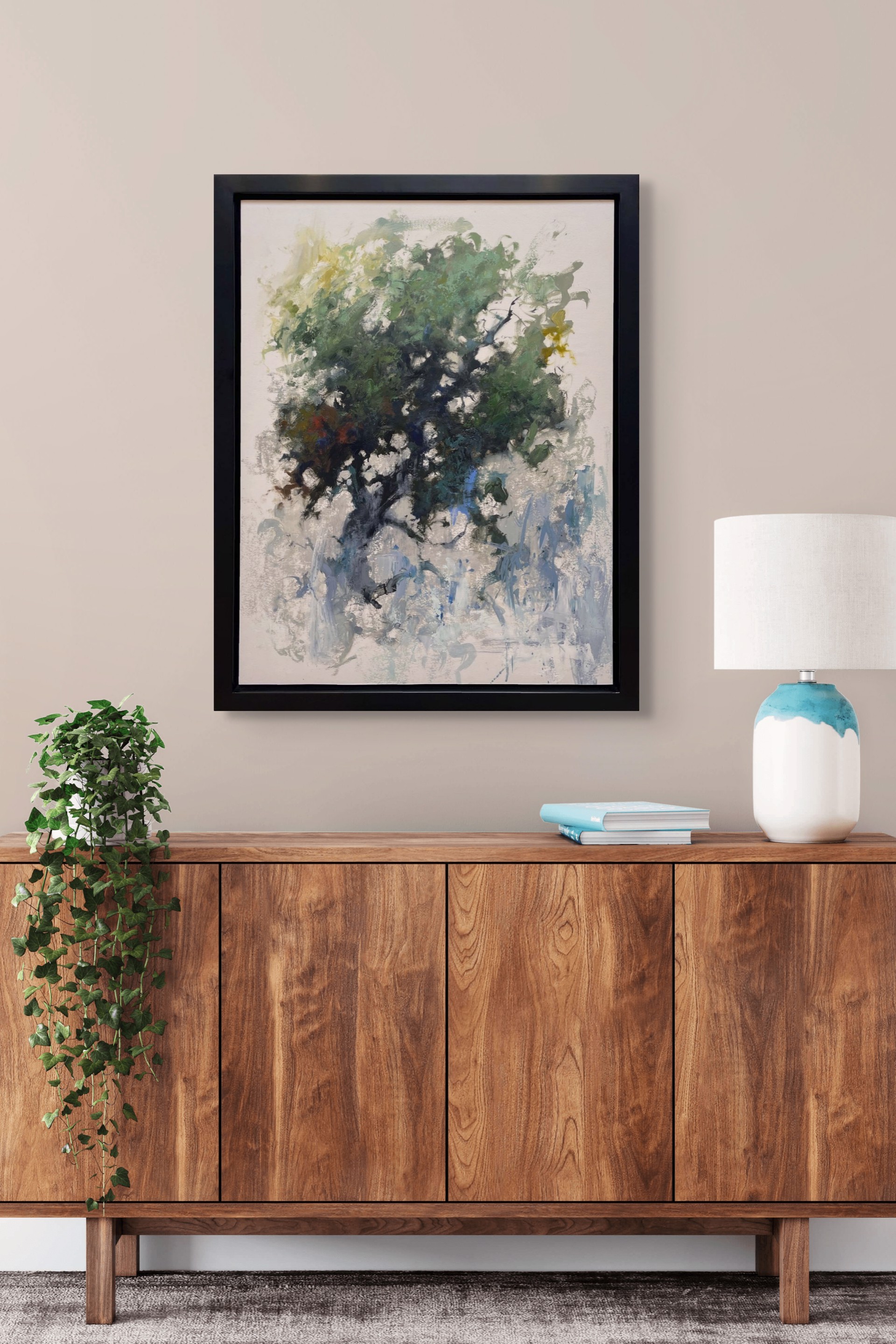 A painting of a tree on a white background.