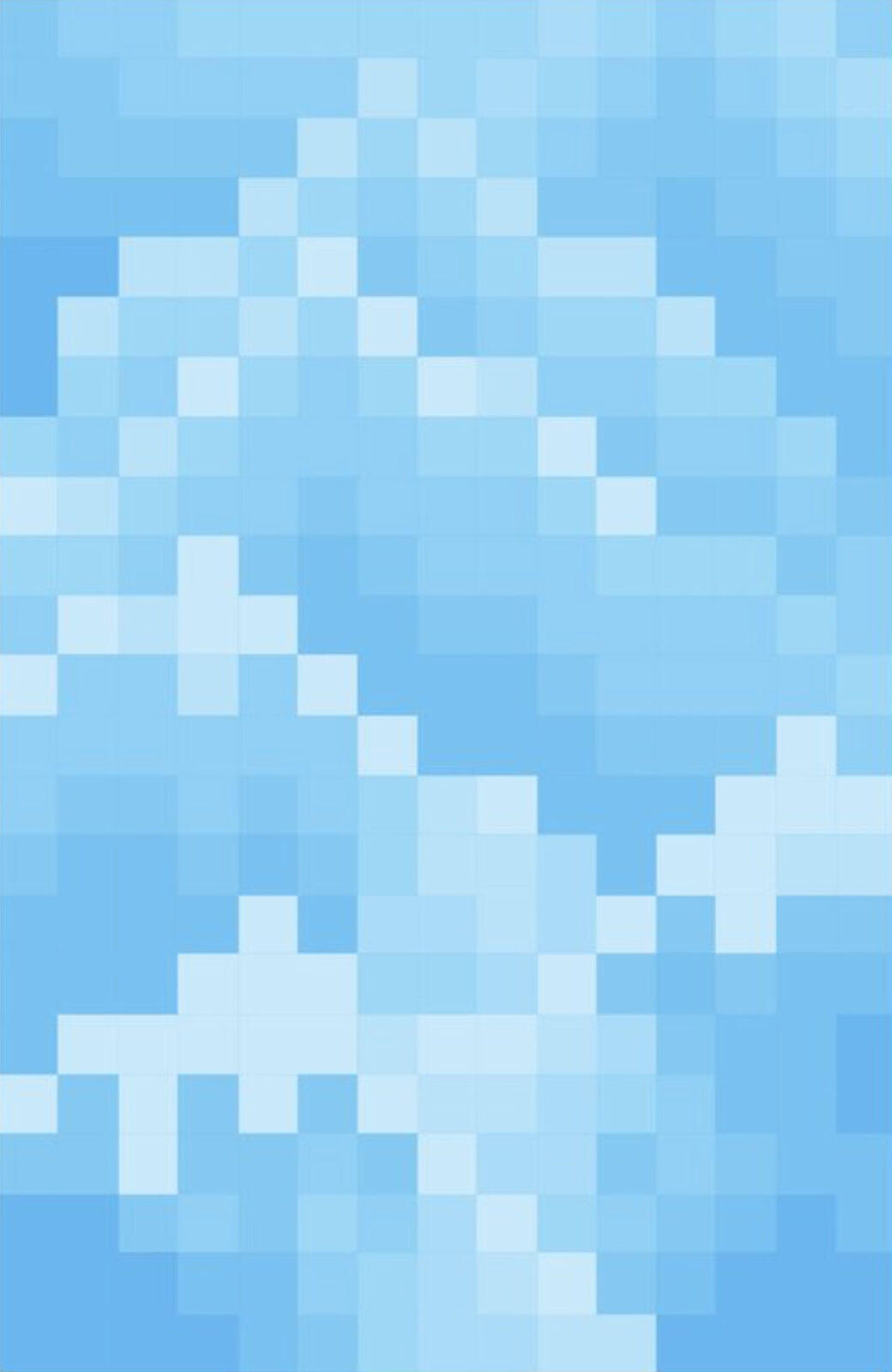 a blue and white pixelated background with a blue sky