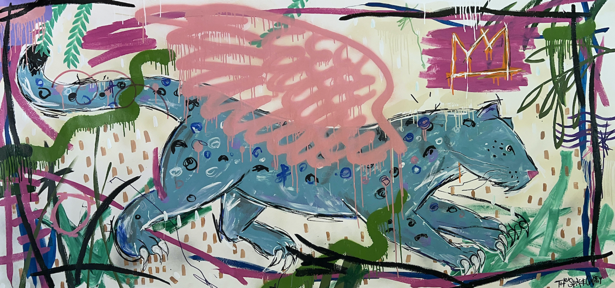 Artwork by The Space Cowboy, Winged Snow Leopard (Blue), Made of Acrylic paint, paint pen, spray paint and oil stick on canvas 