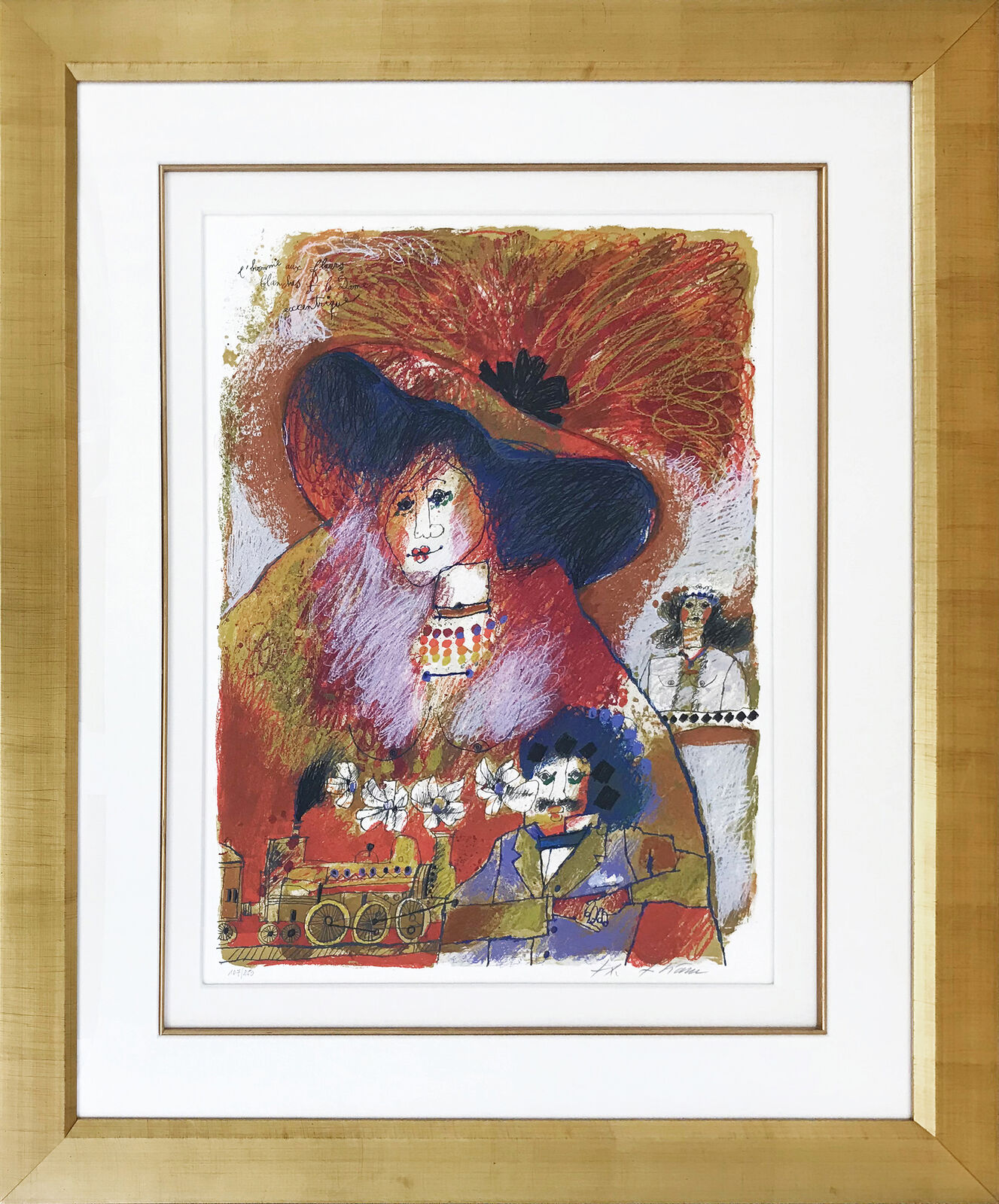 Artwork by Théo Tobiasse, L'HOMME AUX FLEURES BLANCHES ET LA DAME EXCENTRIQUE, Made of Lithograph 