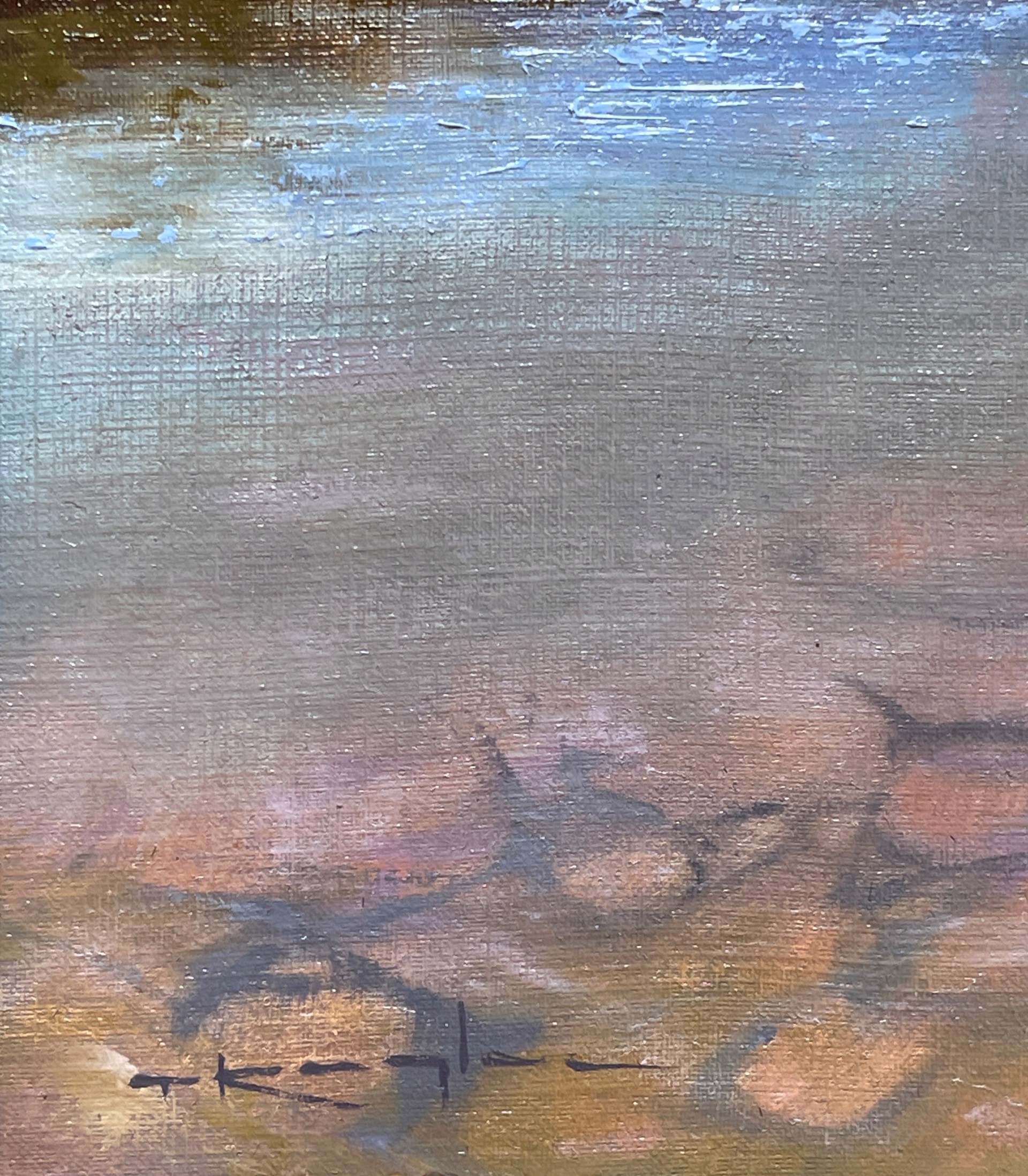 A painting of a river in the middle of a forest.