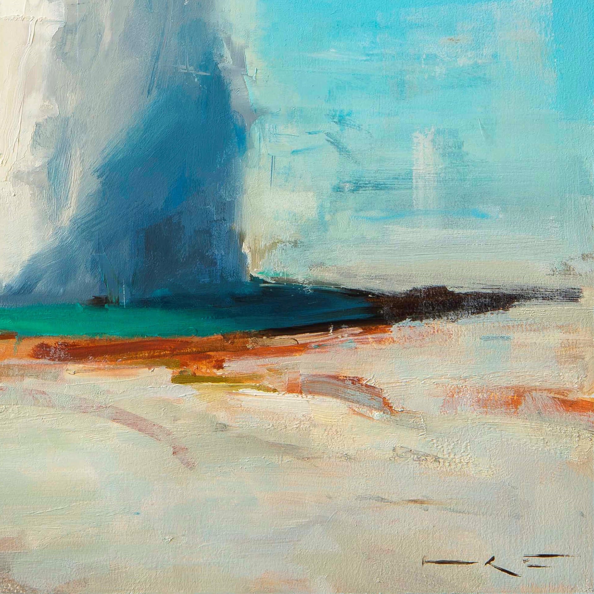 A painting of a geysel in the middle of a desert.