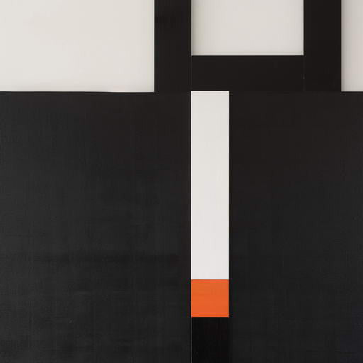 A black and white painting on a white wall.