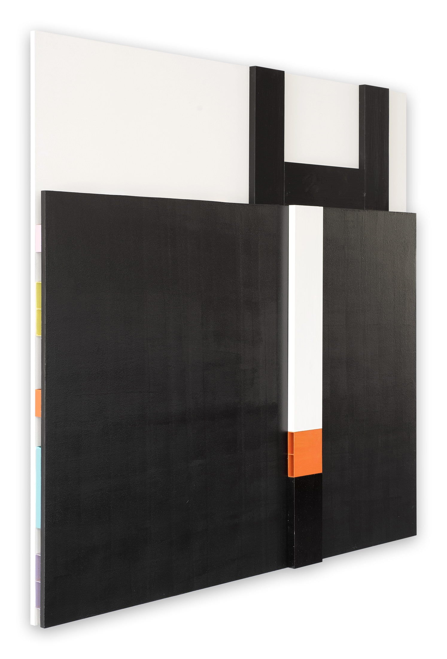 A black and white painting on a white wall.
