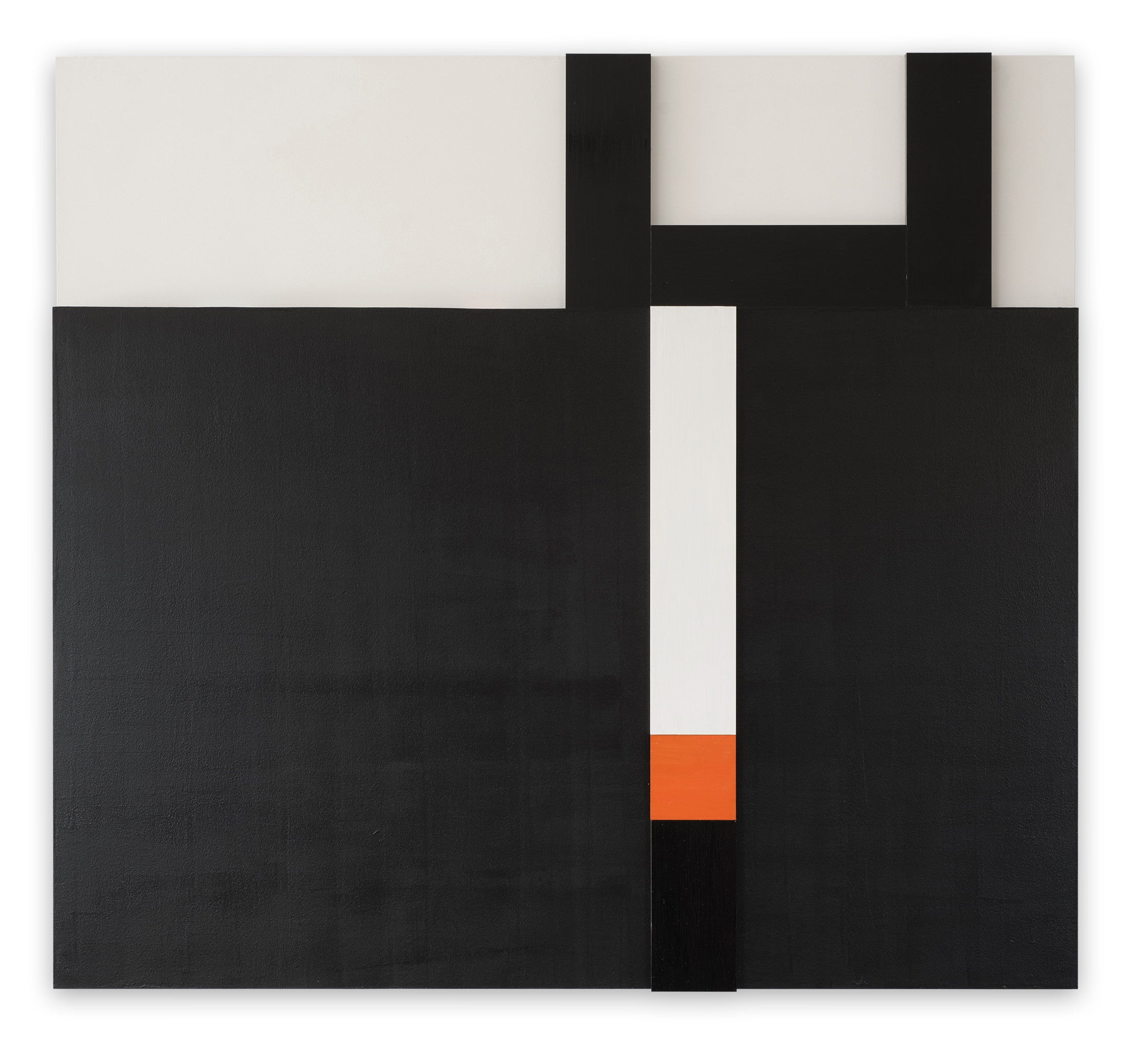 A black and white painting on a white wall.