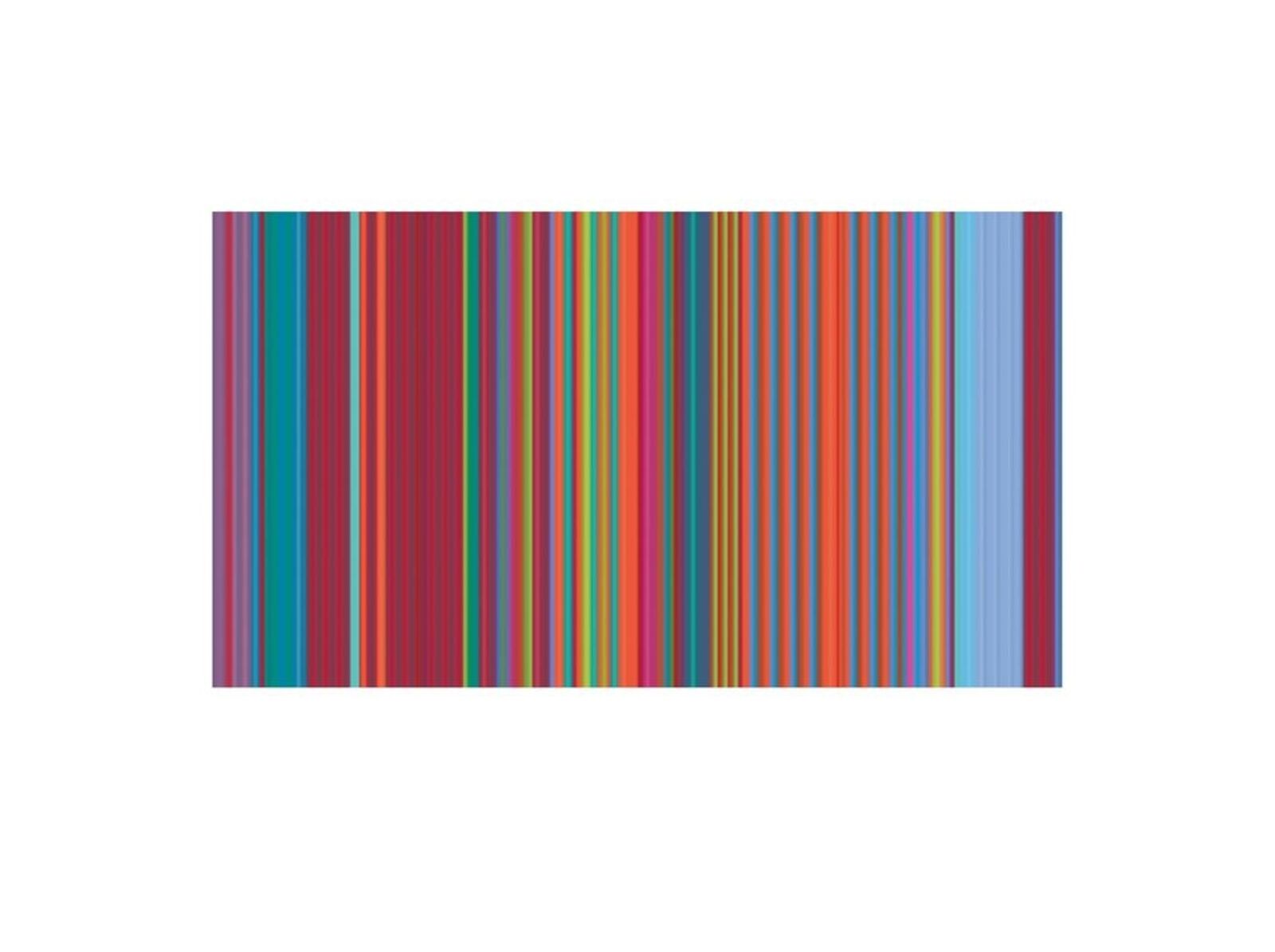 A colorful abstract composition featuring vertical stripes of varying widths and hues.