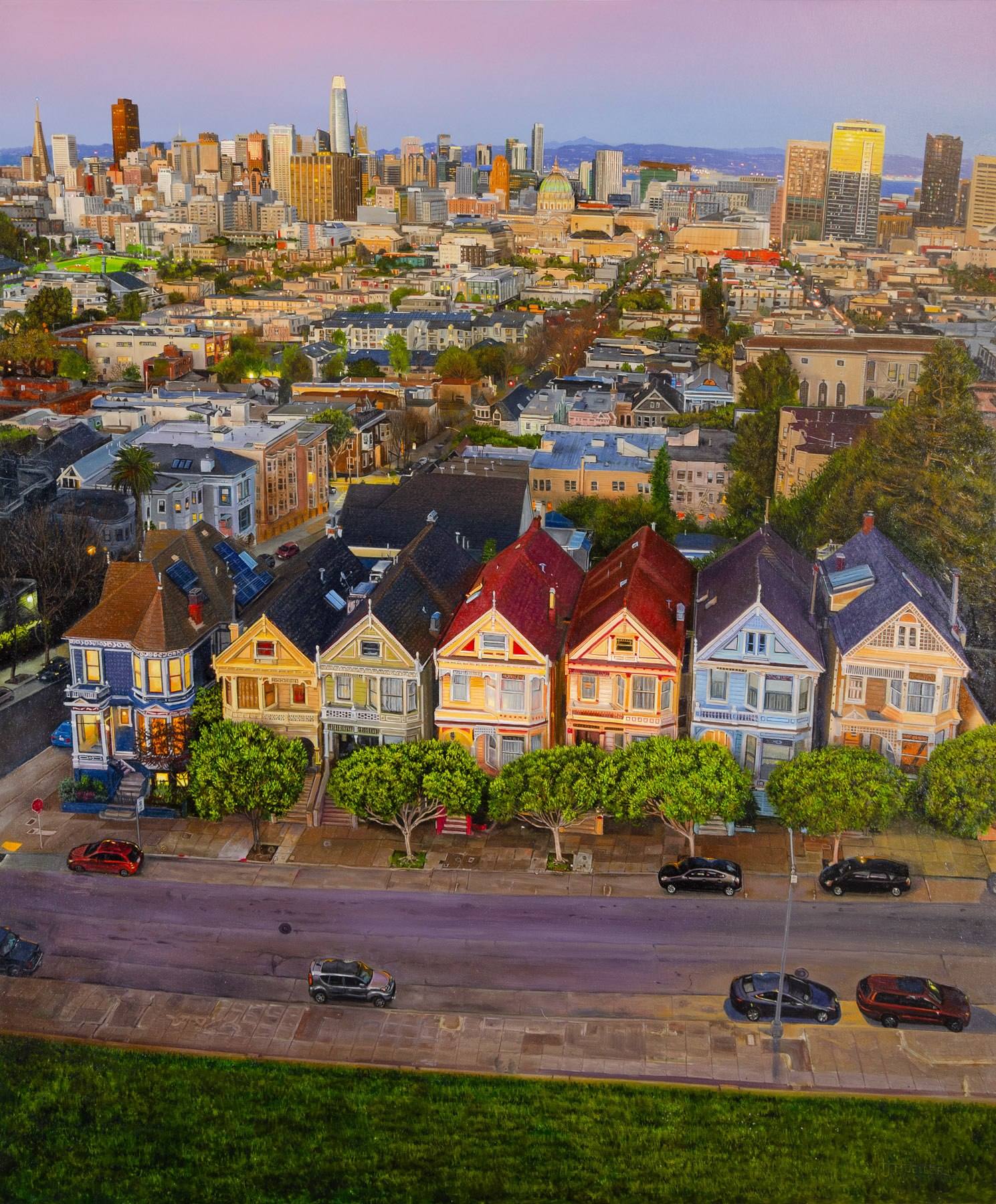 A view of a city with a lot of colorful houses.