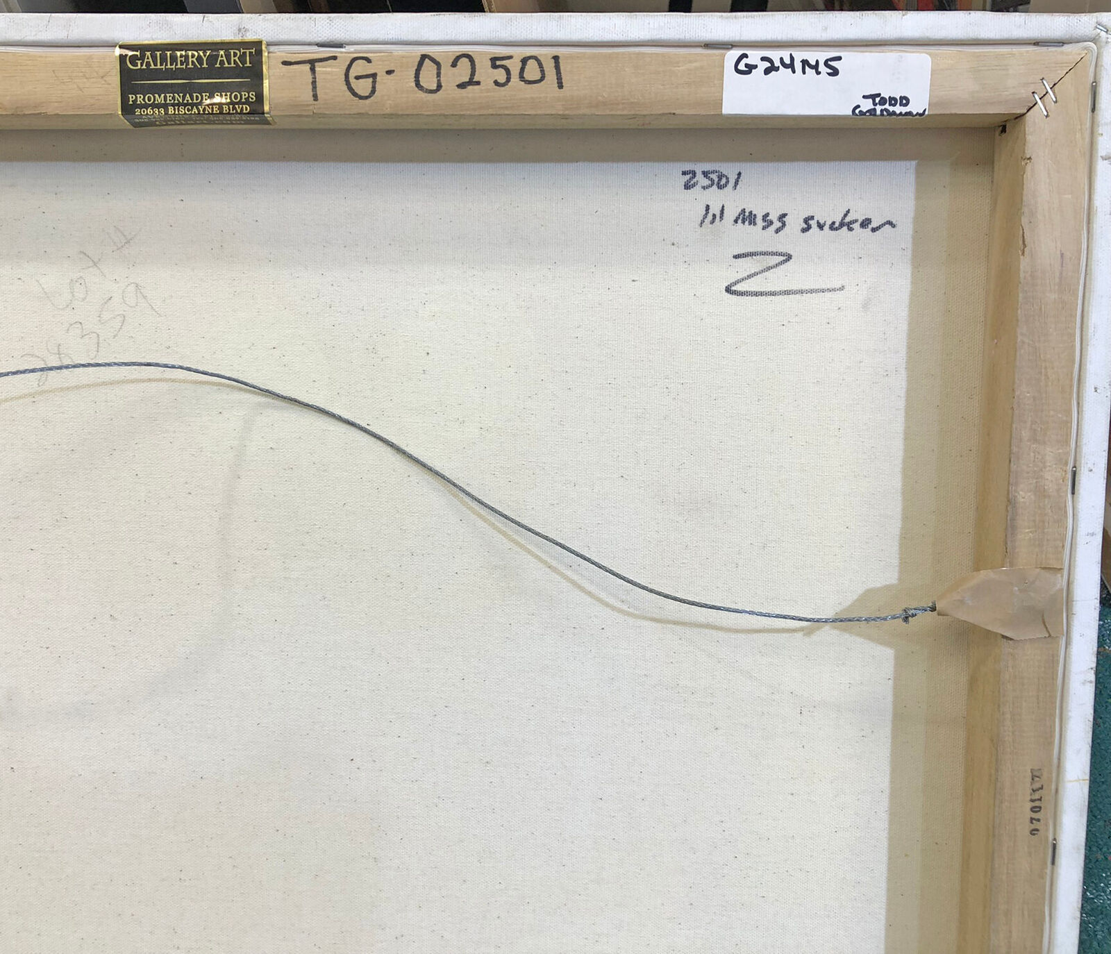 A painting of a pink cartoon character with a bow on its head.