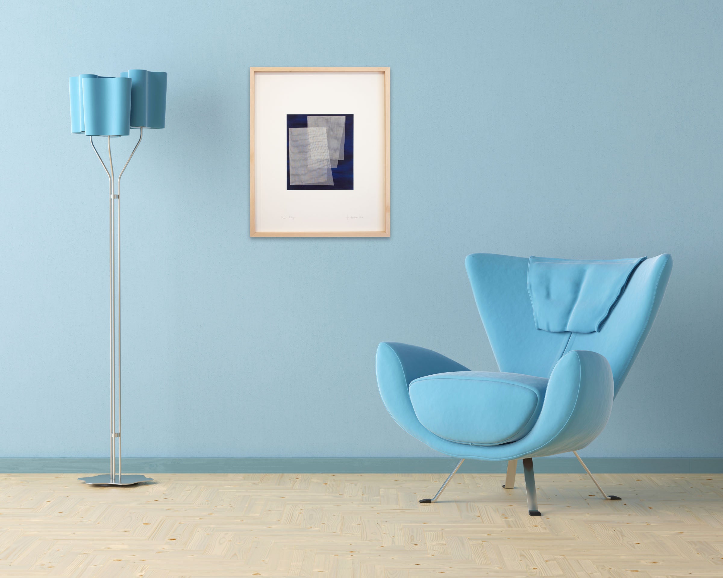 Artwork by Tom Henderson, Moiré Indigo, Made of Acrylic on paper and Netting 