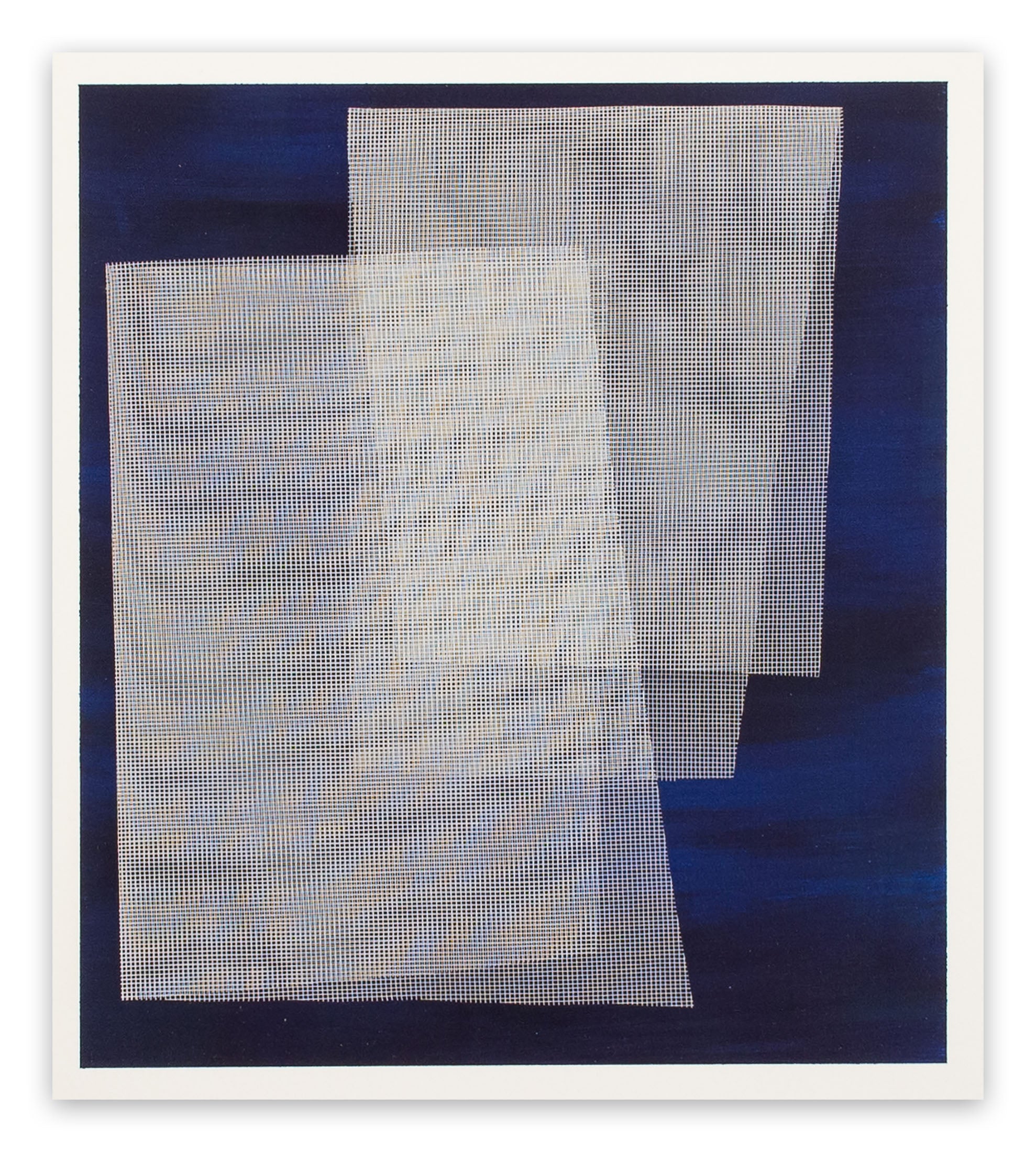 Artwork by Tom Henderson, Moiré Indigo, Made of Acrylic on paper and Netting 