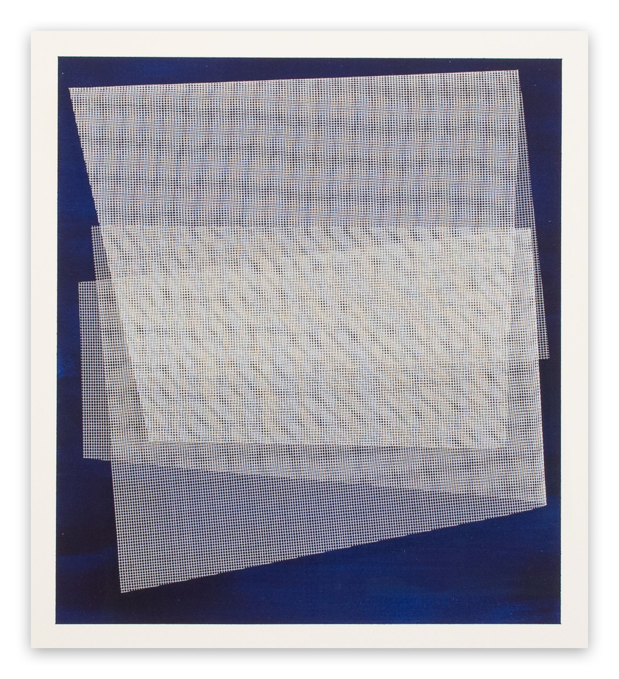 Artwork by Tom Henderson, Moiré Prussian Blue, Made of Acrylic on paper and Netting 