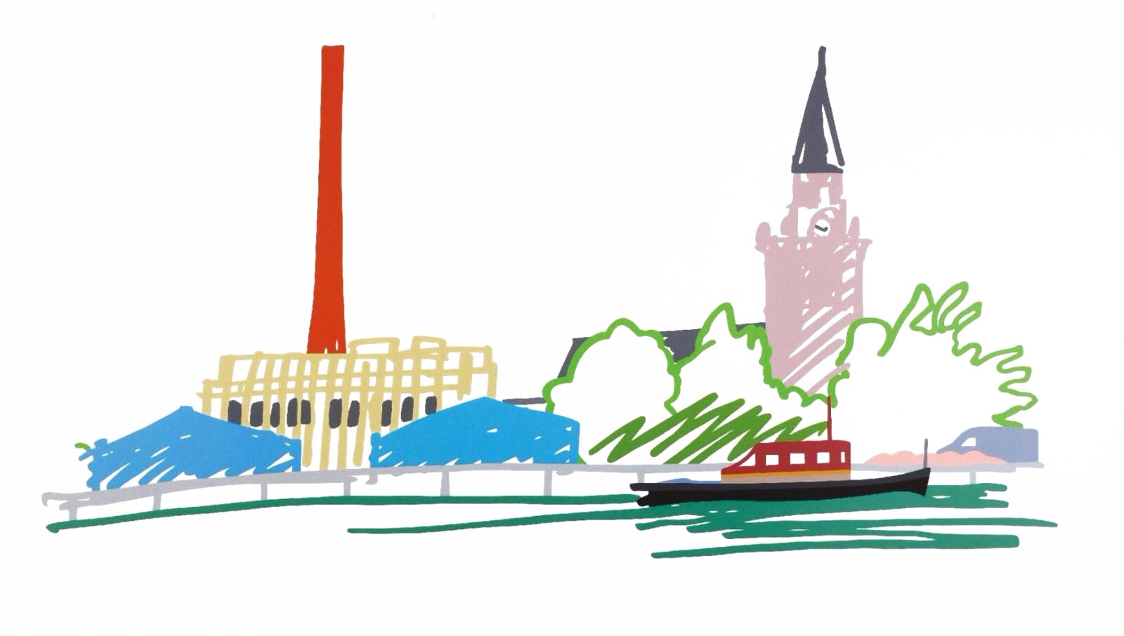 THAMES SCENE WITH POWER STATION by Tom Wesselmann, 1990