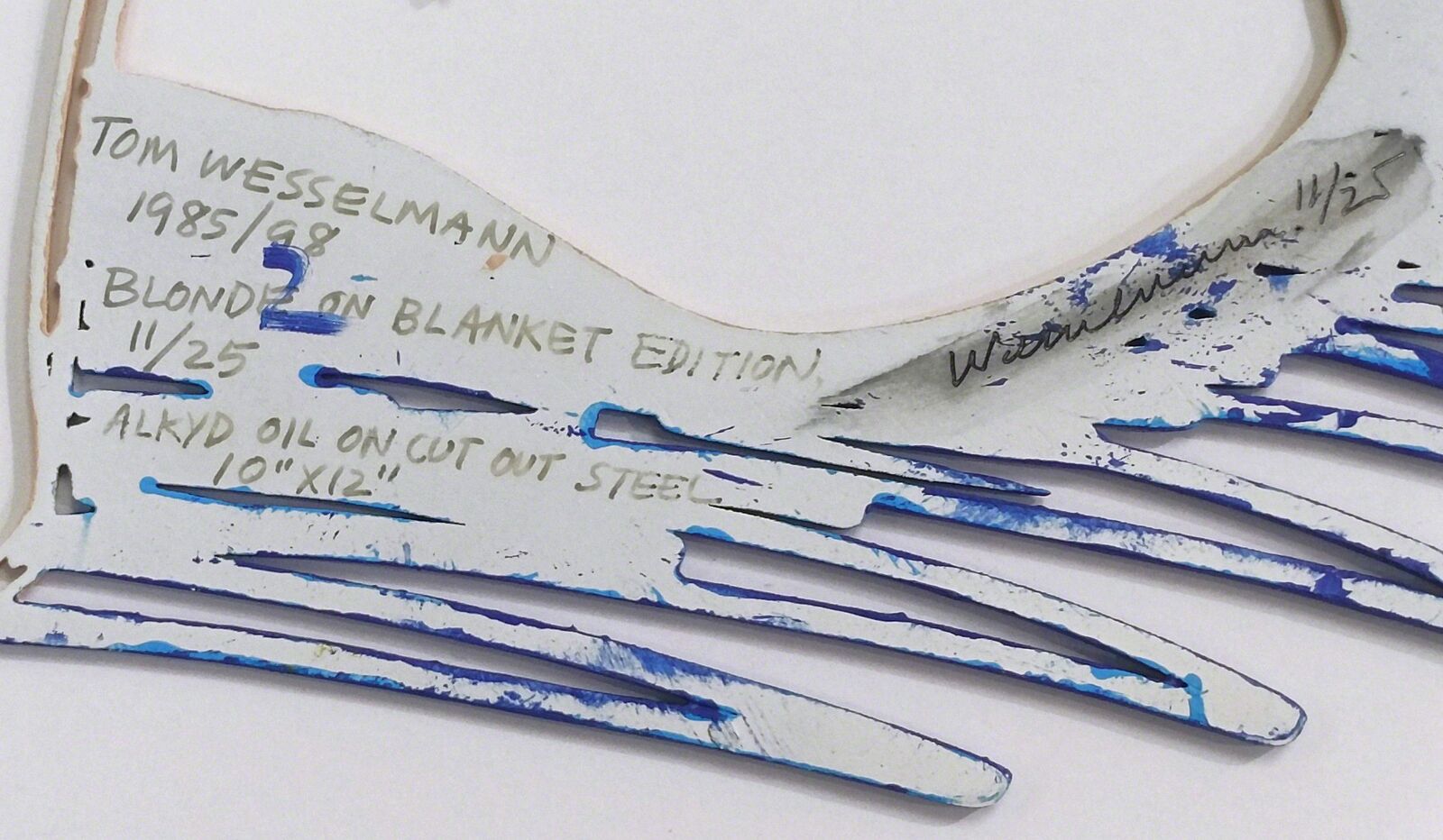 A drawing of a woman laying down on a blue surface.